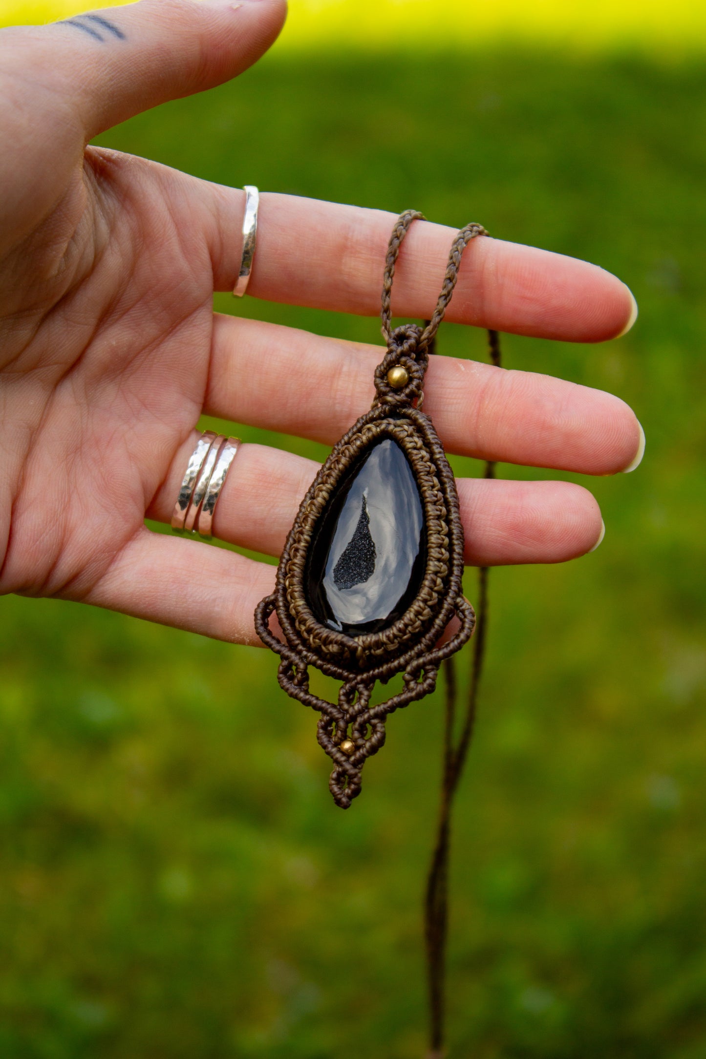 Druzy Onyx macrame necklace