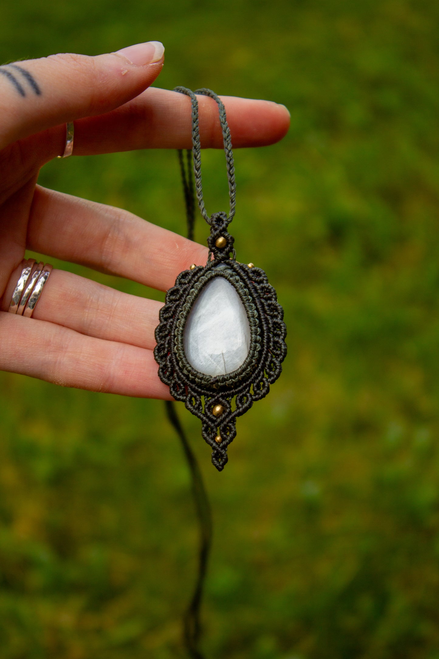 Grey Moonstone macrame necklace