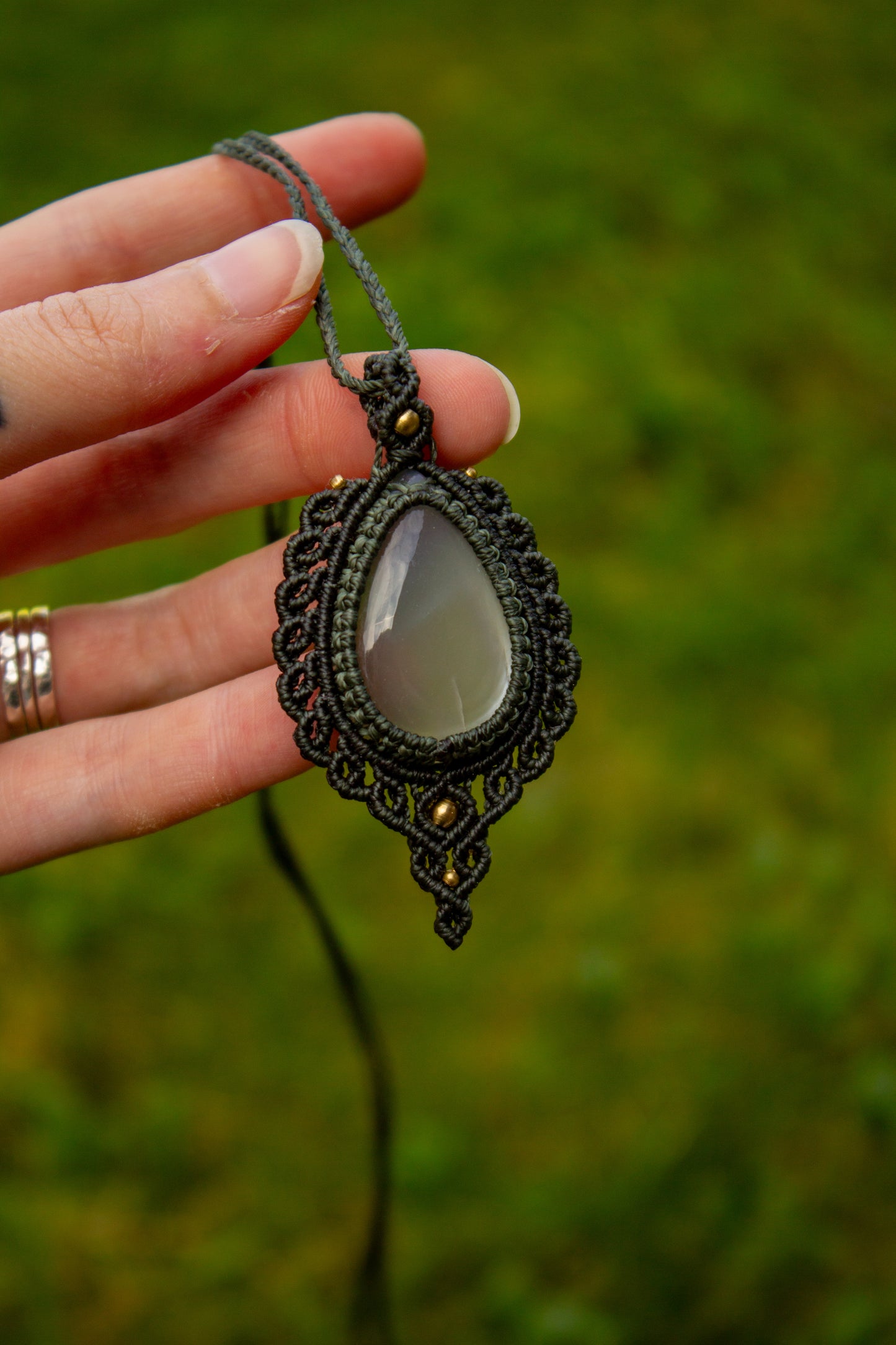 Grey Moonstone macrame necklace
