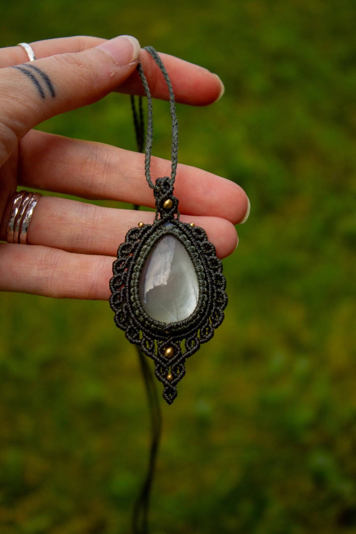Grey Moonstone macrame necklace