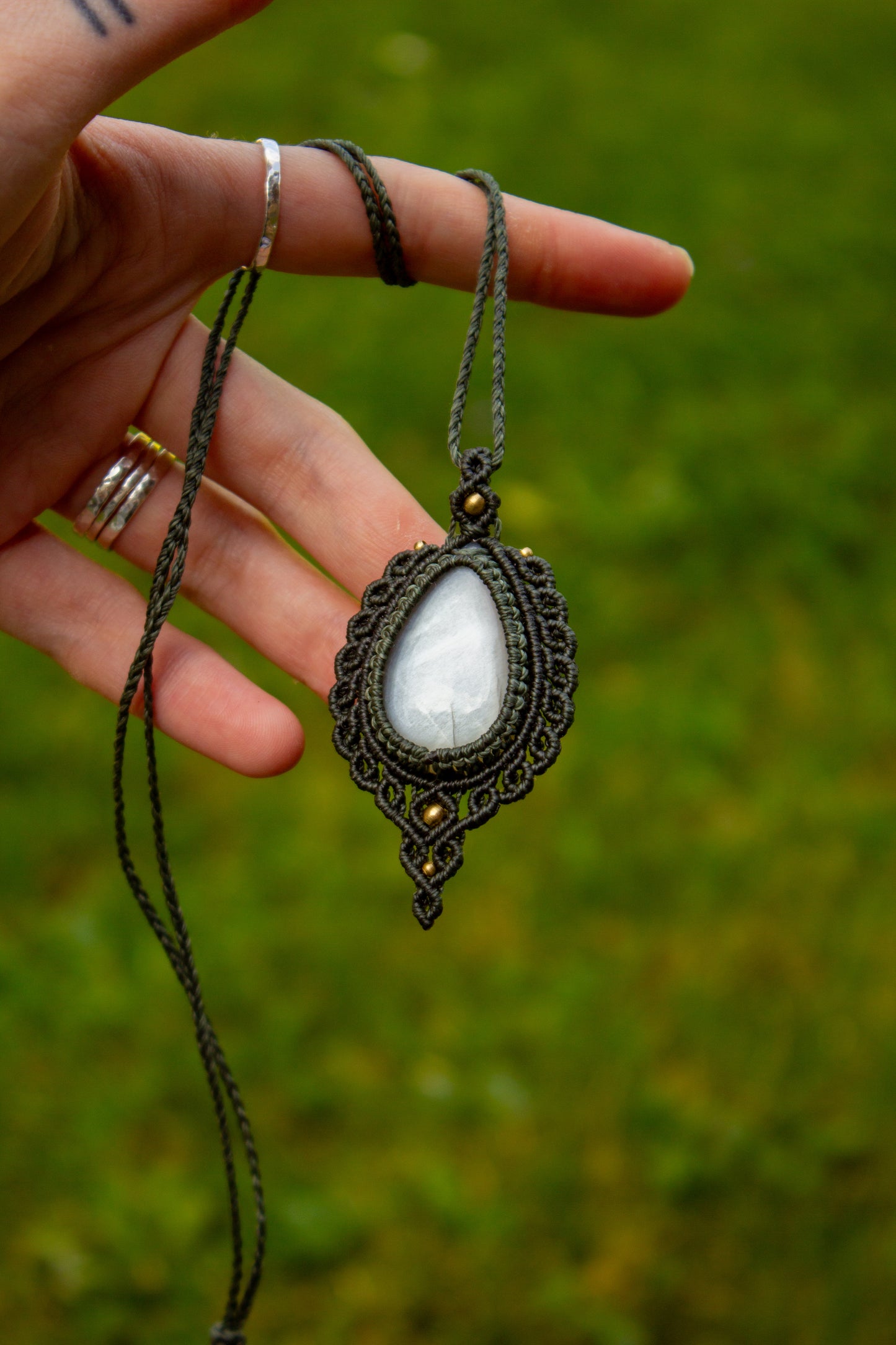 Grey Moonstone macrame necklace