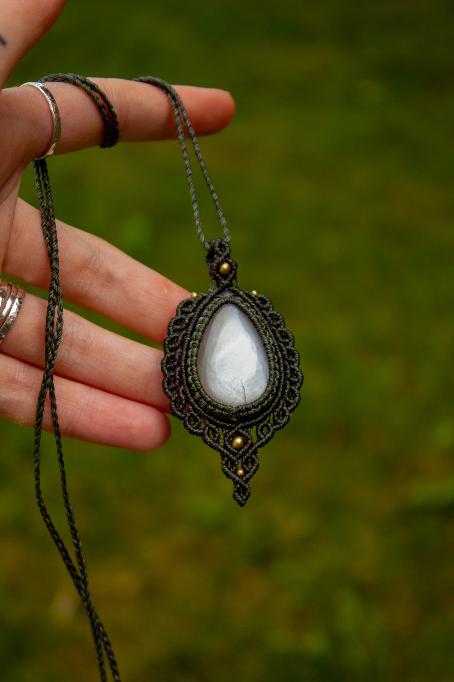 Grey Moonstone macrame necklace