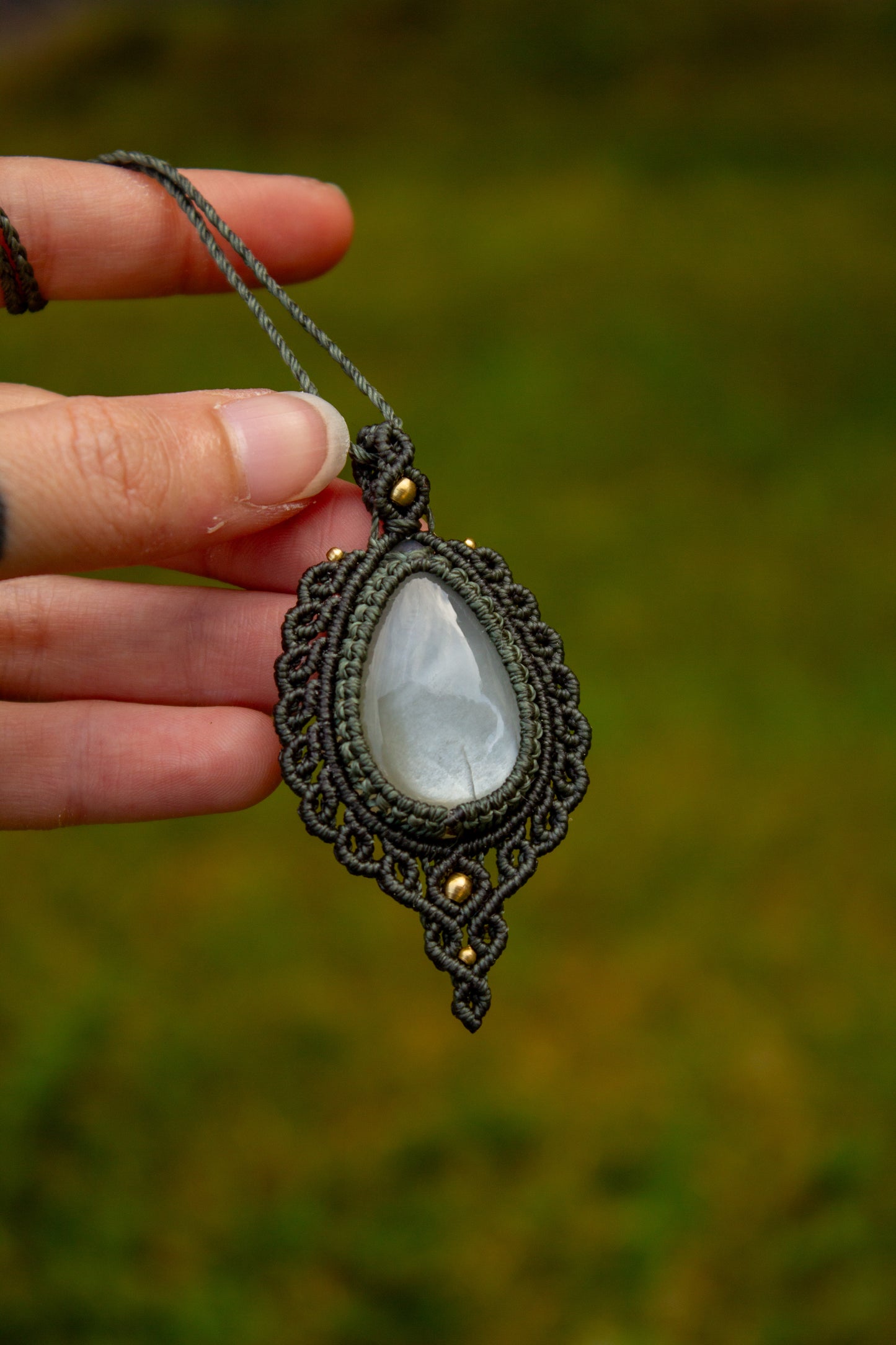 Grey Moonstone macrame necklace