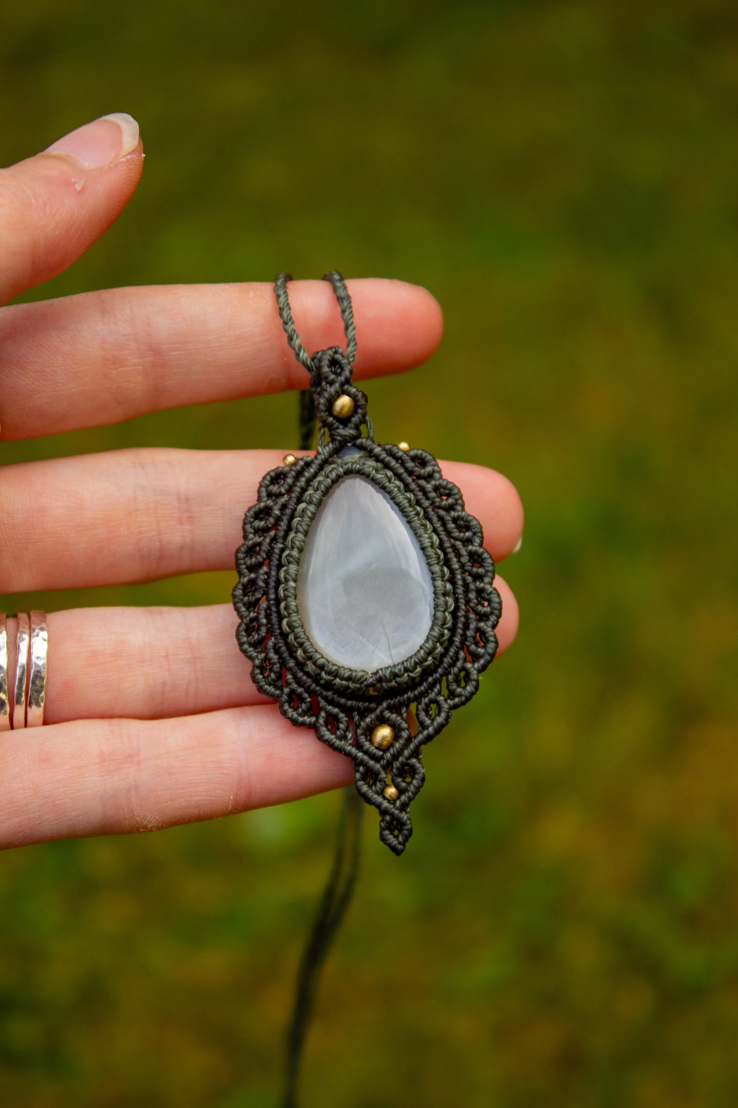 Grey Moonstone macrame necklace