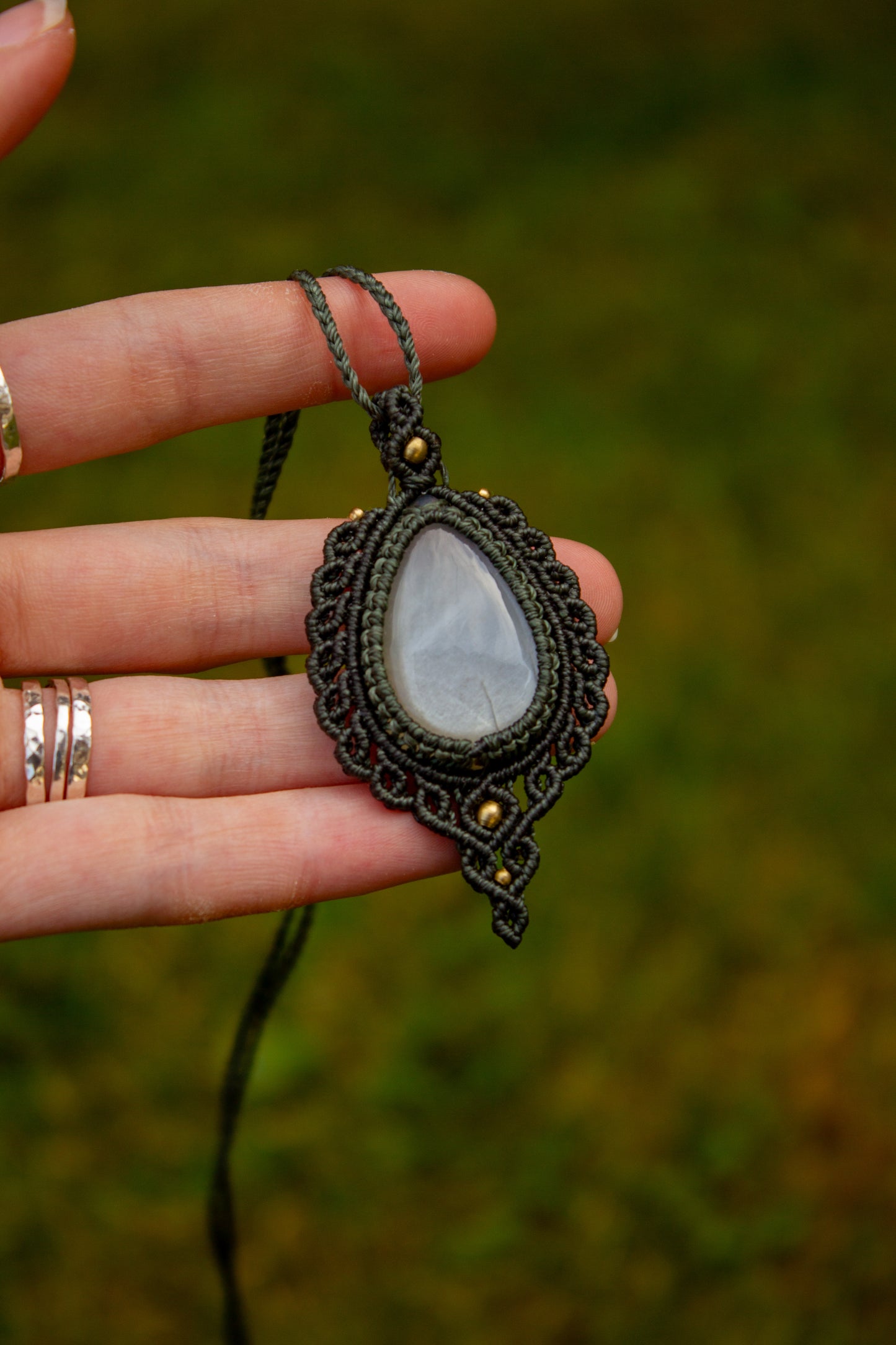 Grey Moonstone macrame necklace