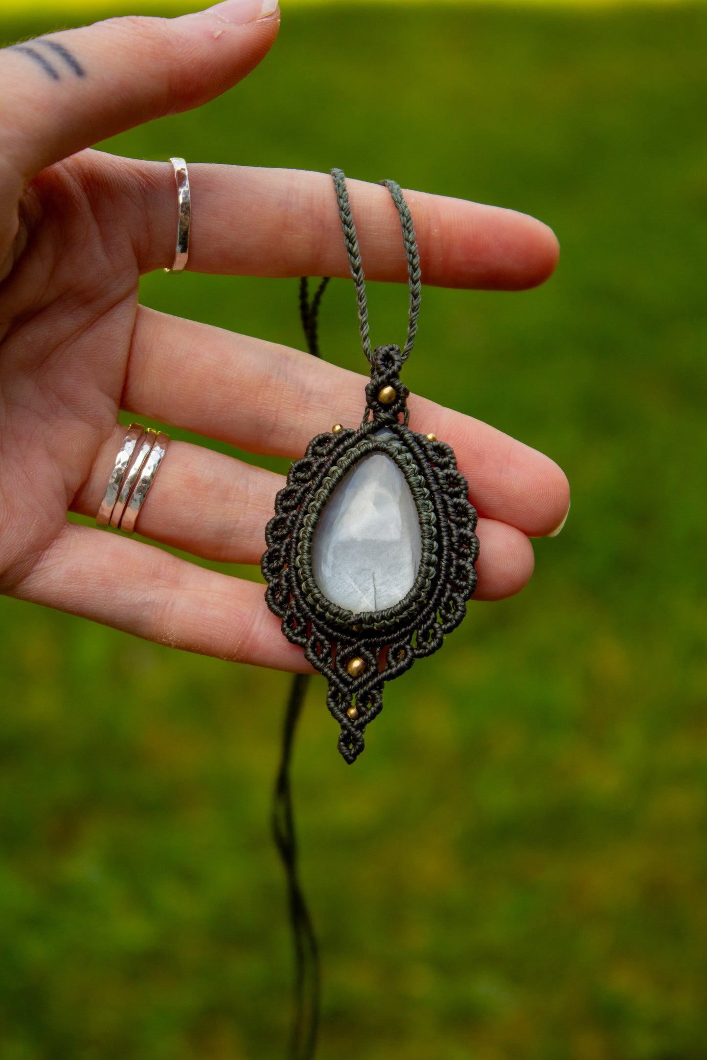 Grey Moonstone macrame necklace