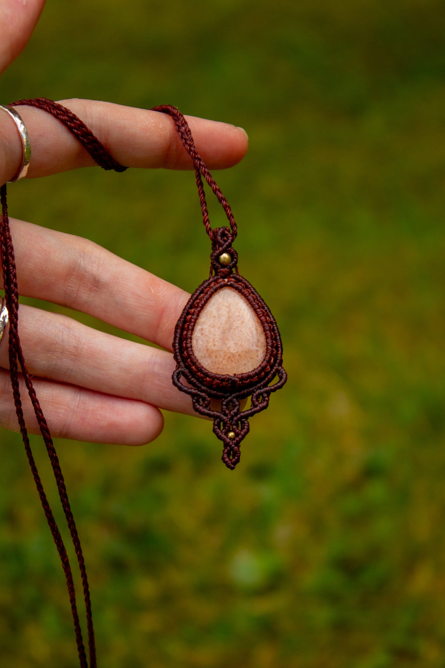 Peach Amazonite macrame necklace