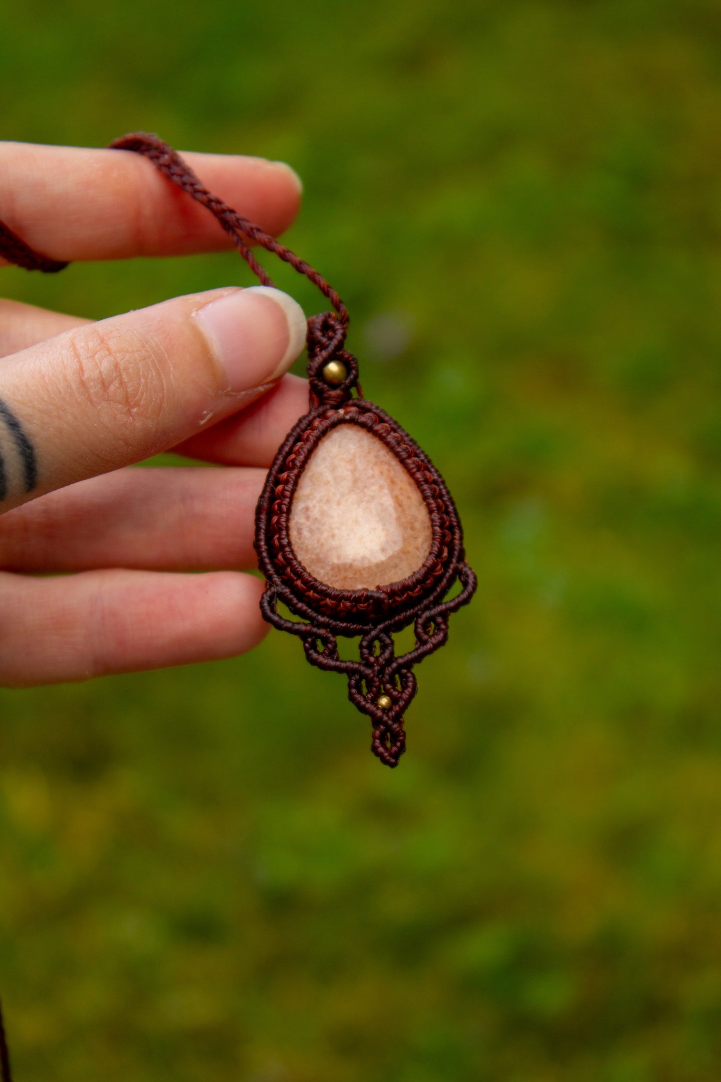 Peach Amazonite macrame necklace