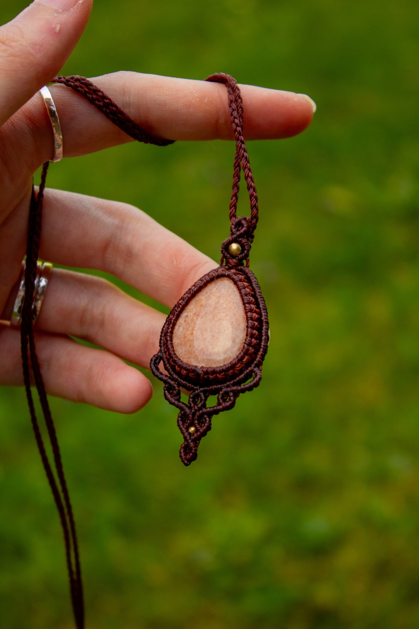 Peach Amazonite macrame necklace