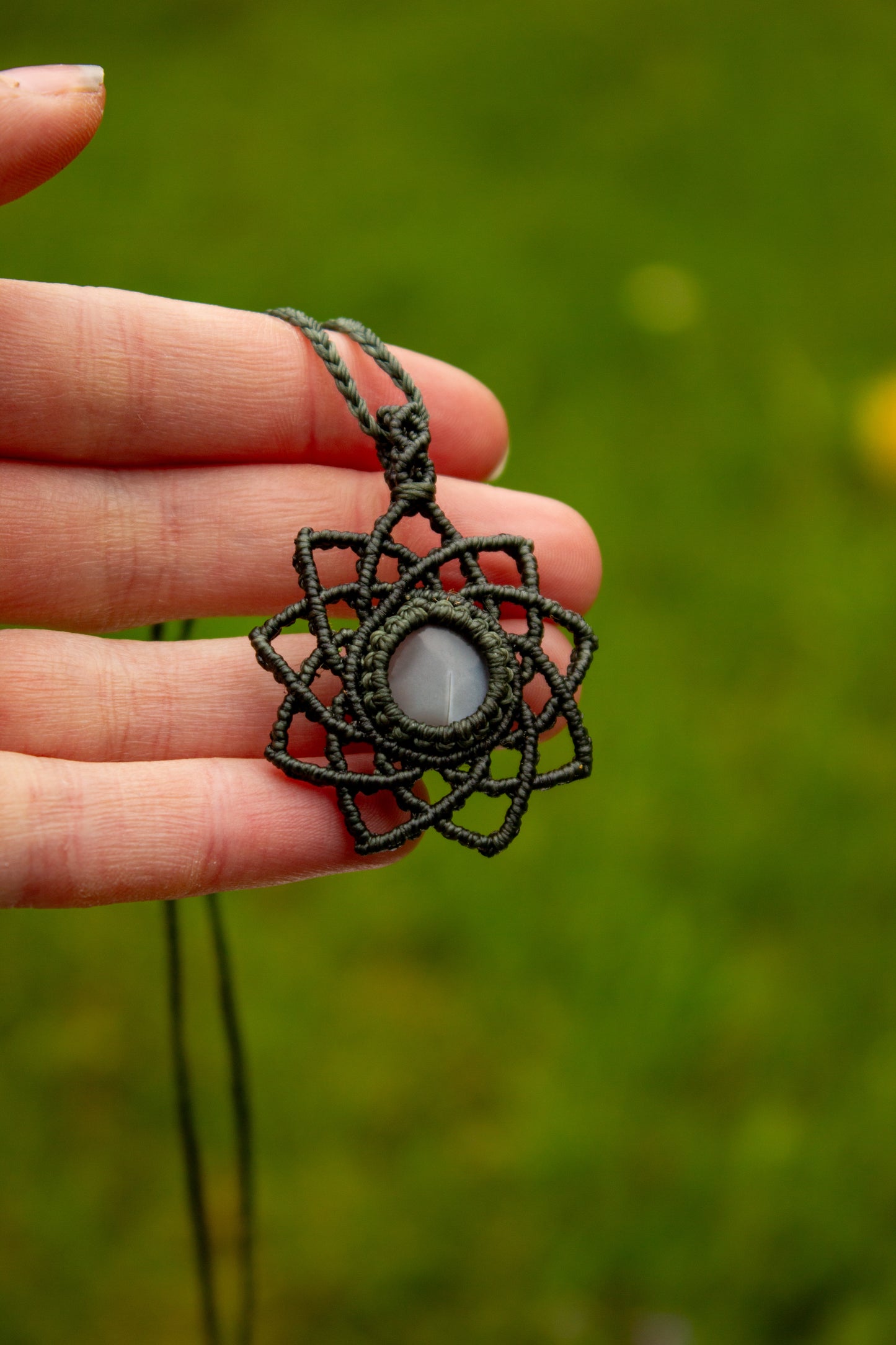 Grey Moonstone macrame necklace