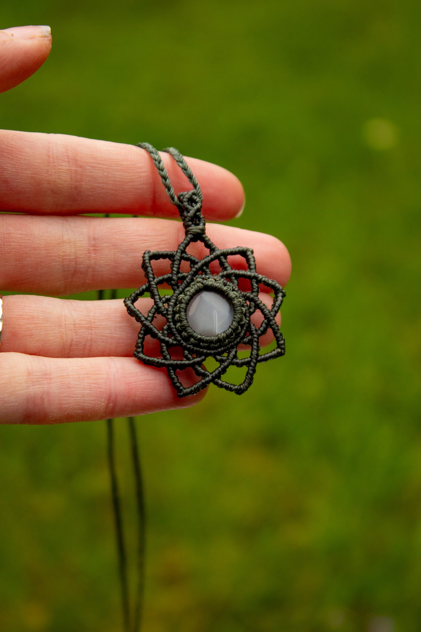 Grey Moonstone macrame necklace