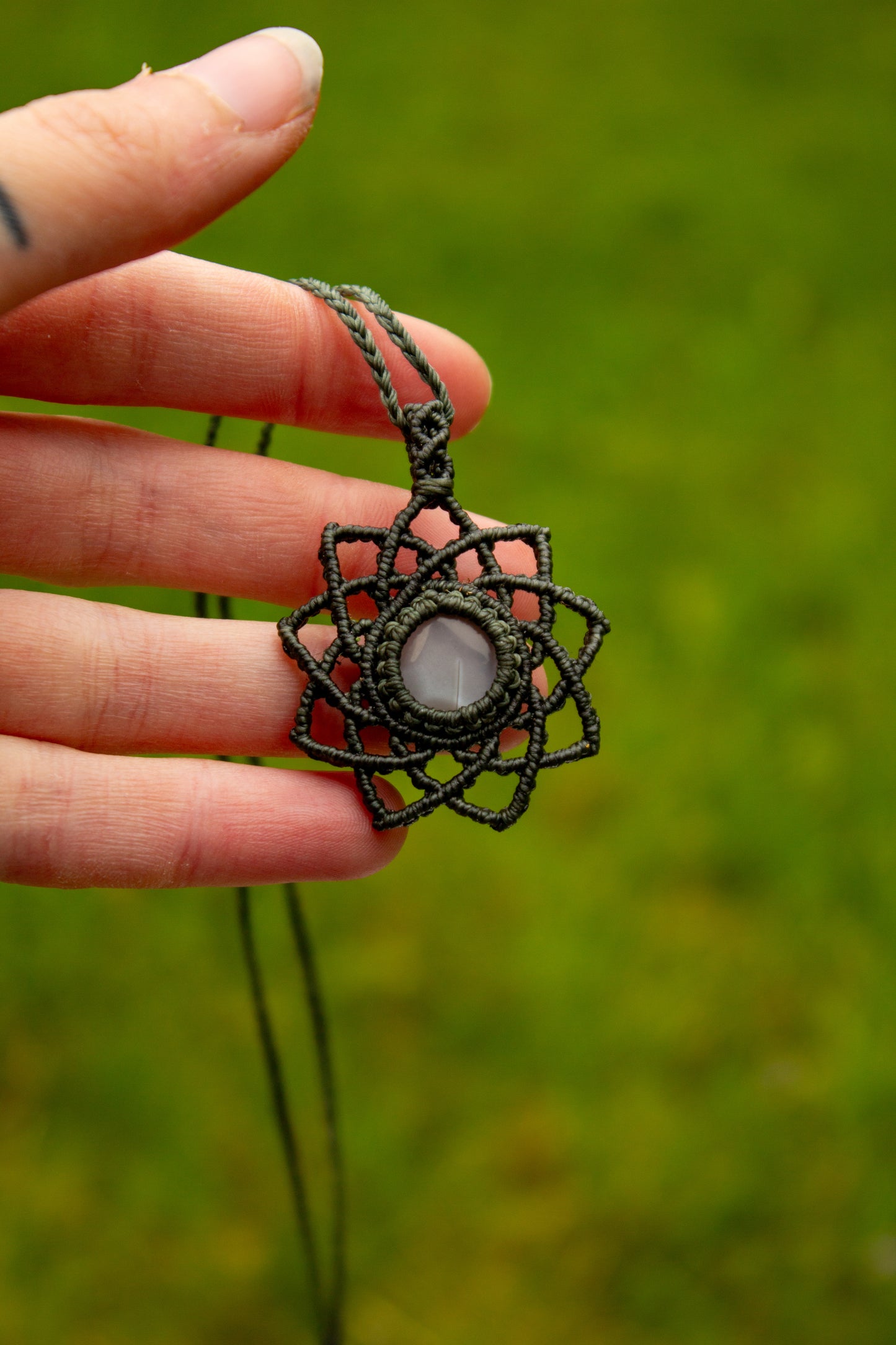 Grey Moonstone macrame necklace