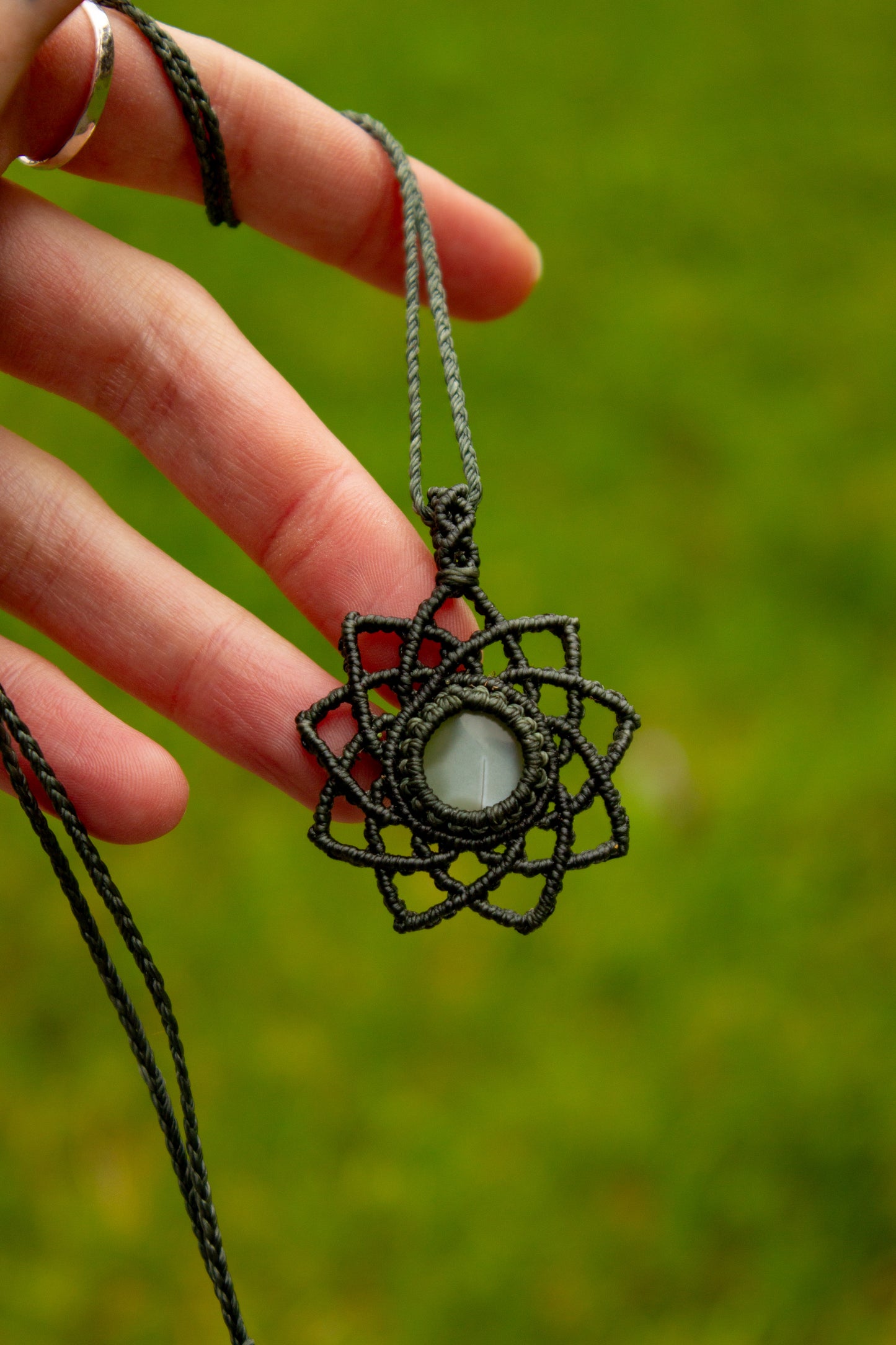 Grey Moonstone macrame necklace