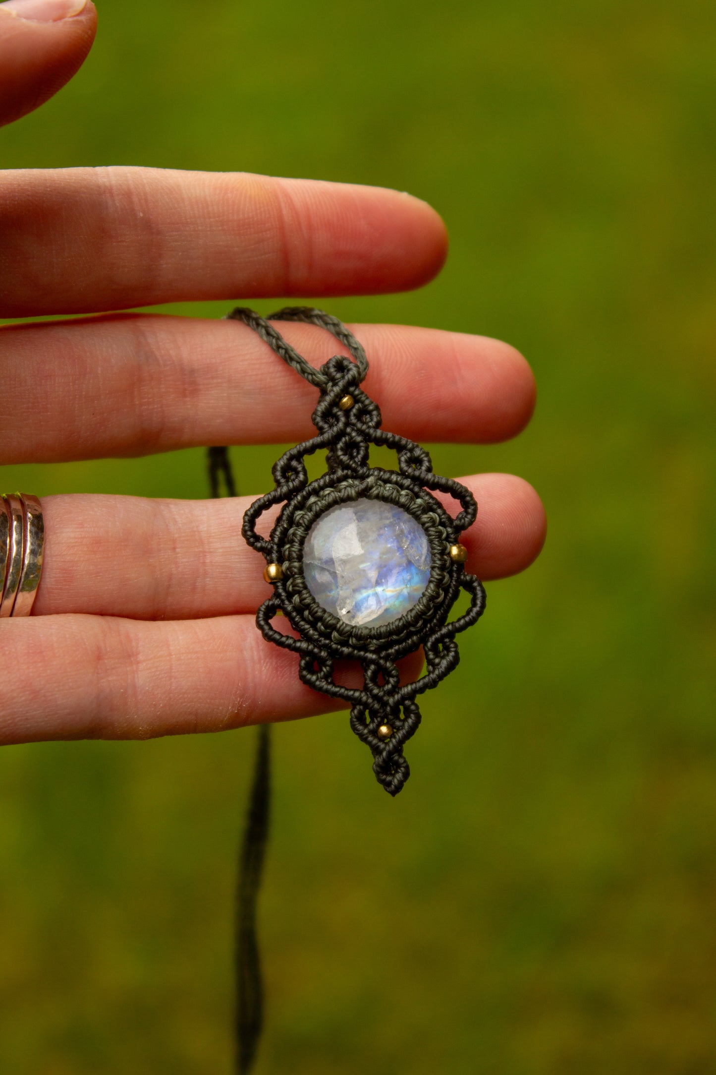 Rainbow Moonstone macrame necklace