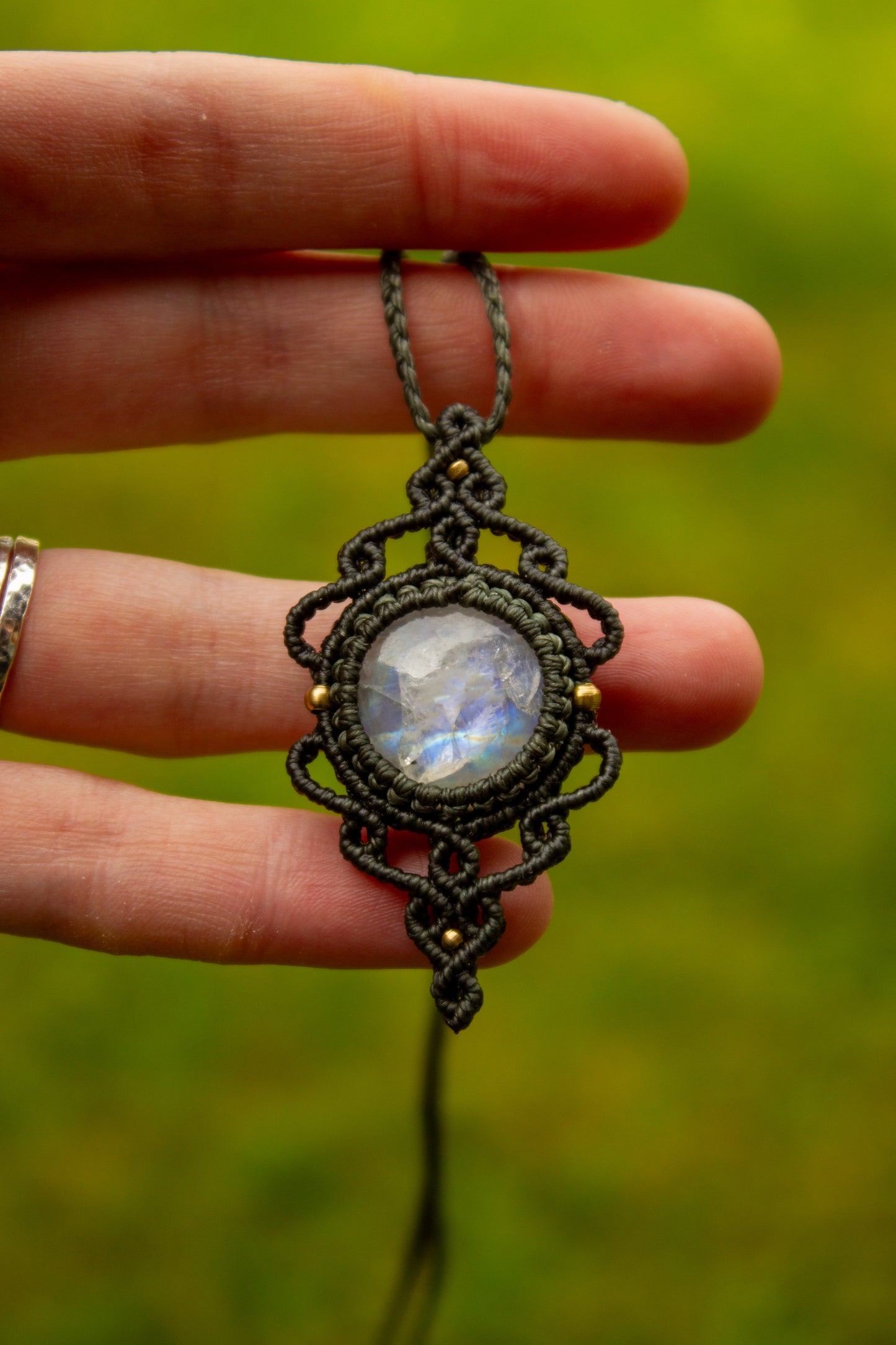 Rainbow Moonstone macrame necklace