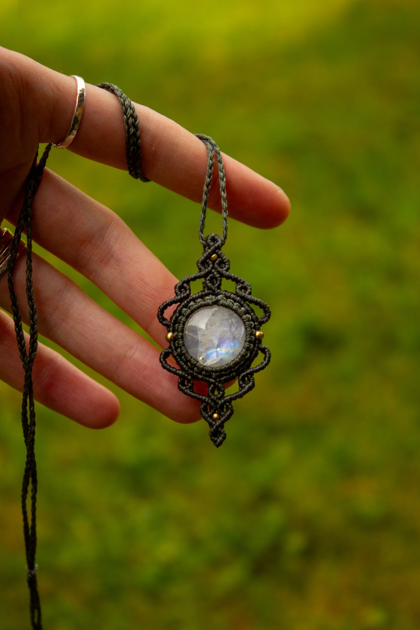 Rainbow Moonstone macrame necklace