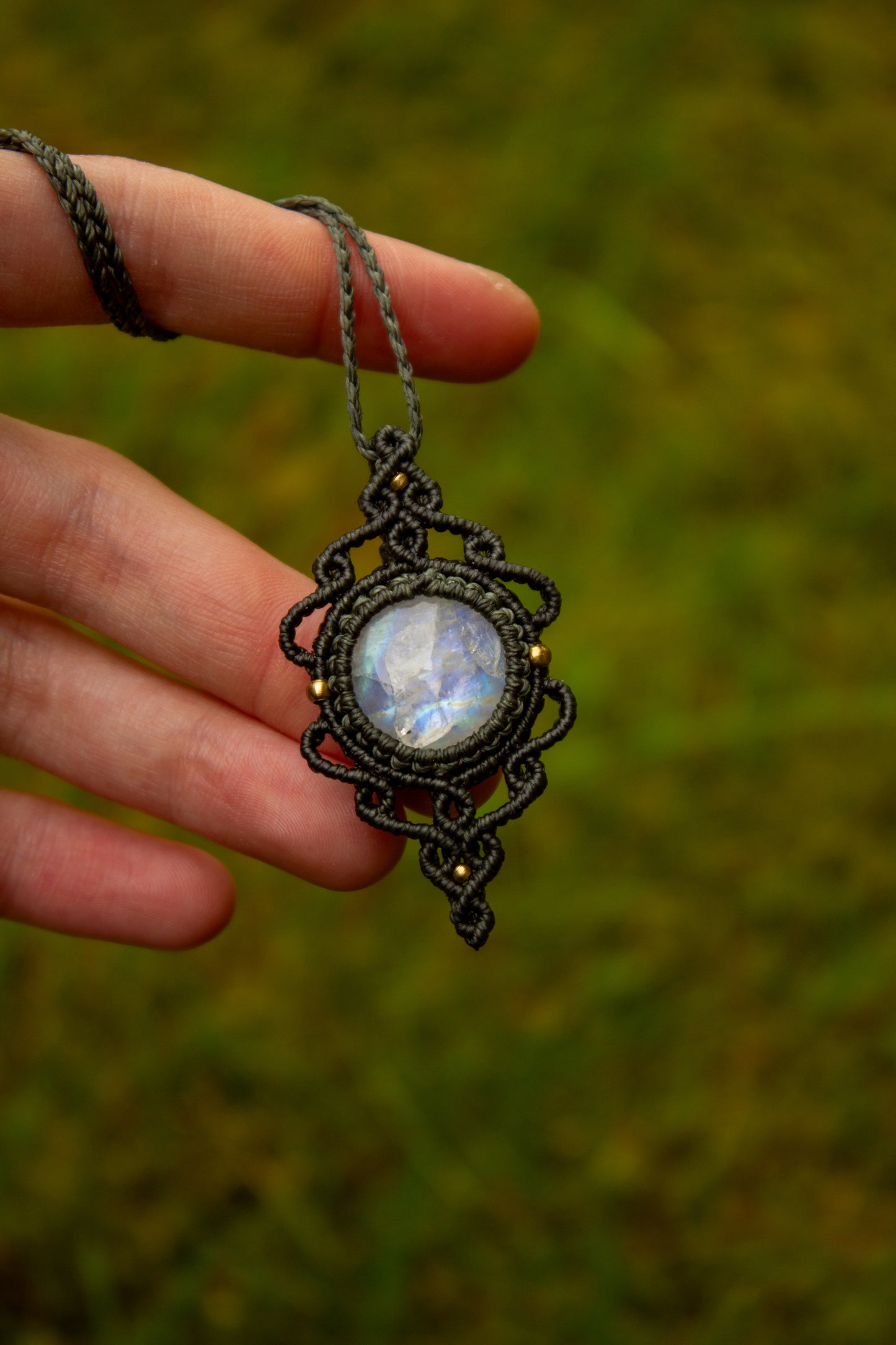 Rainbow Moonstone macrame necklace