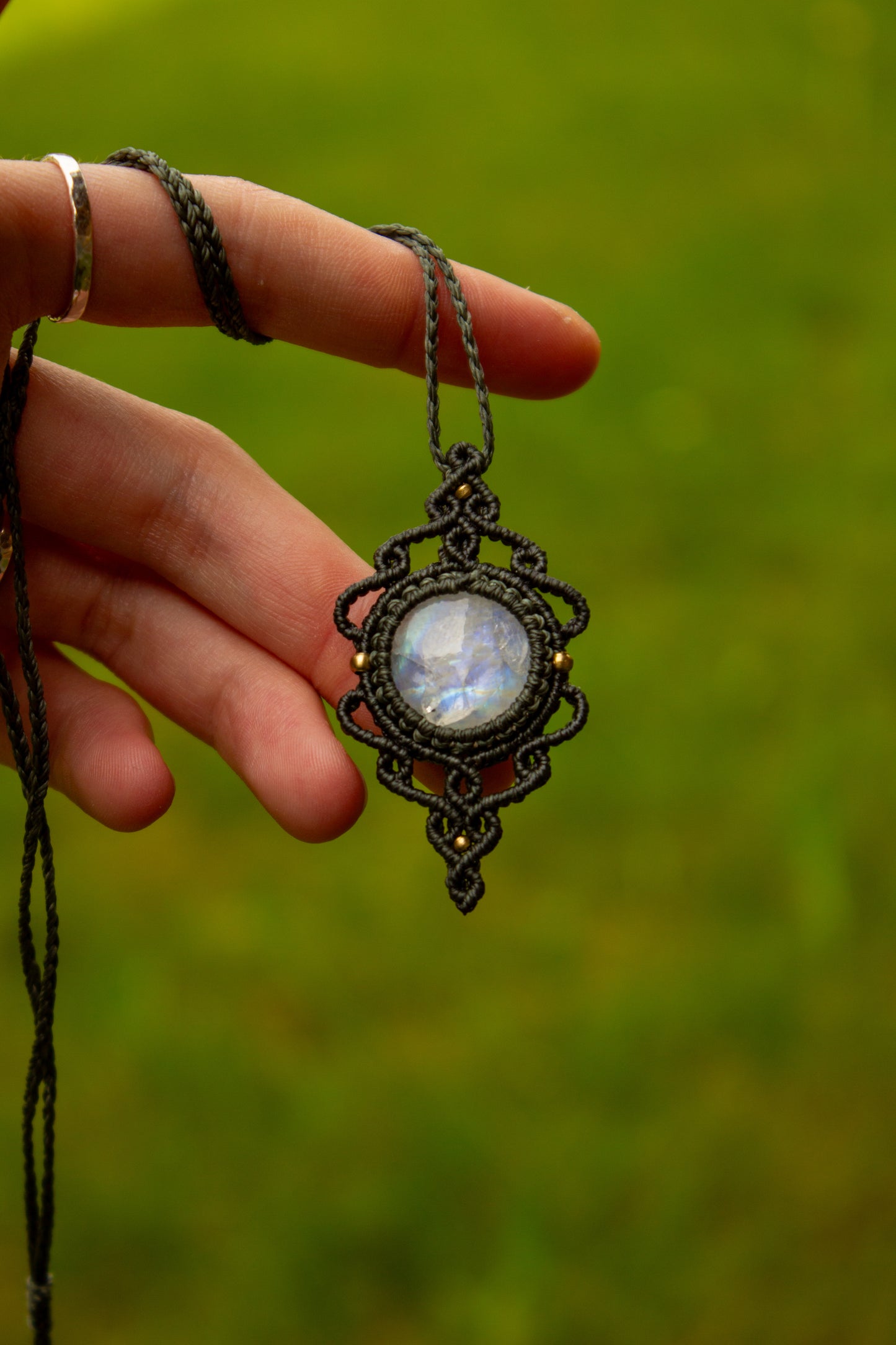 Rainbow Moonstone macrame necklace