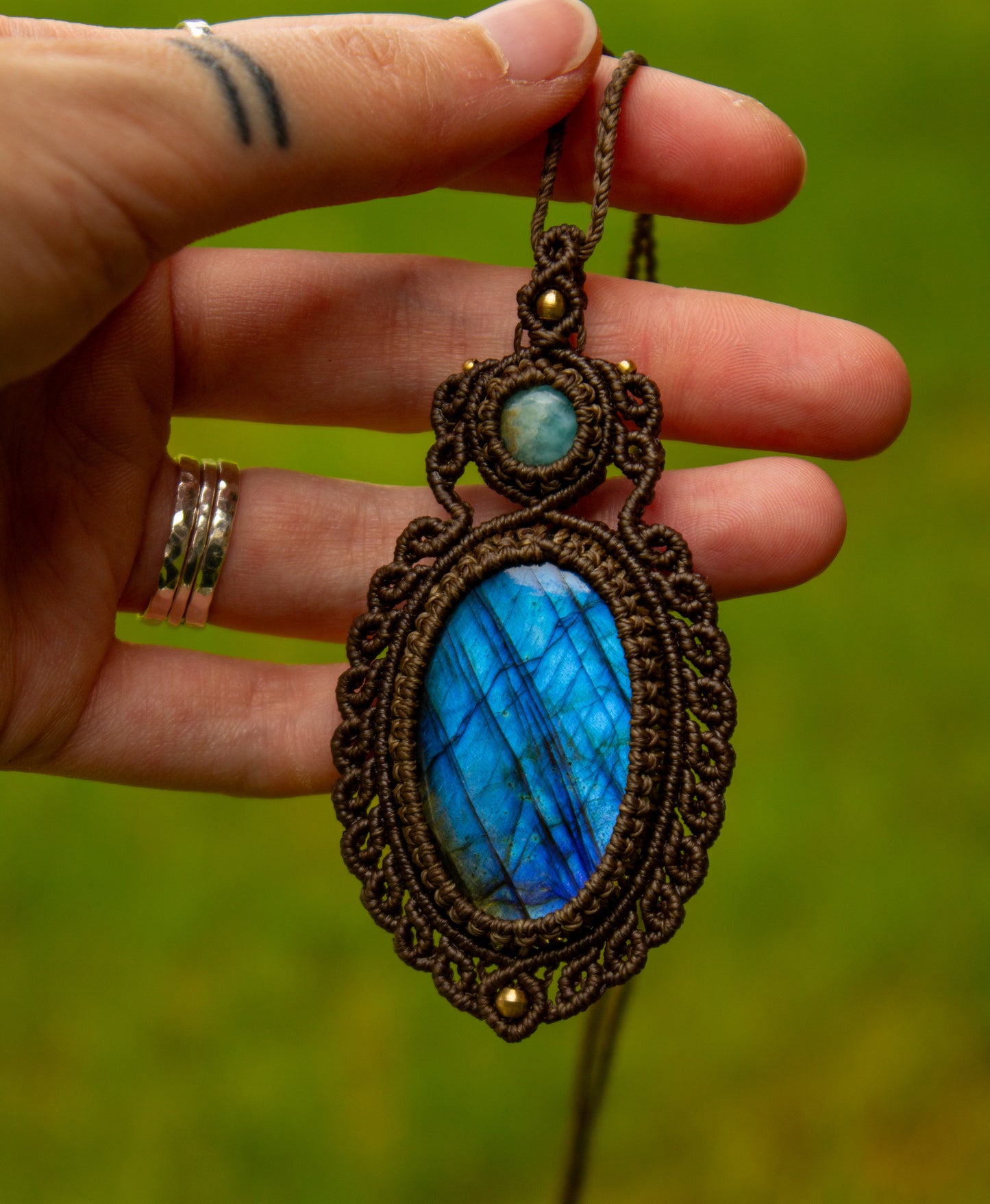 Larimar & Labradorite macrame necklace