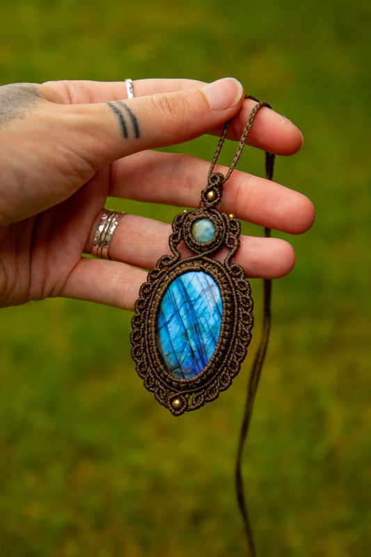 Larimar & Labradorite macrame necklace