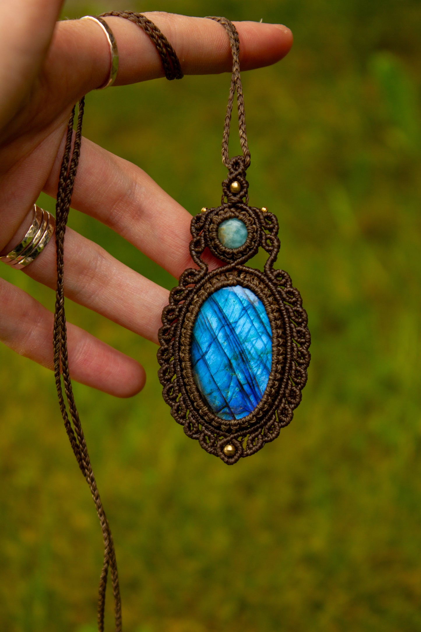 Larimar & Labradorite macrame necklace
