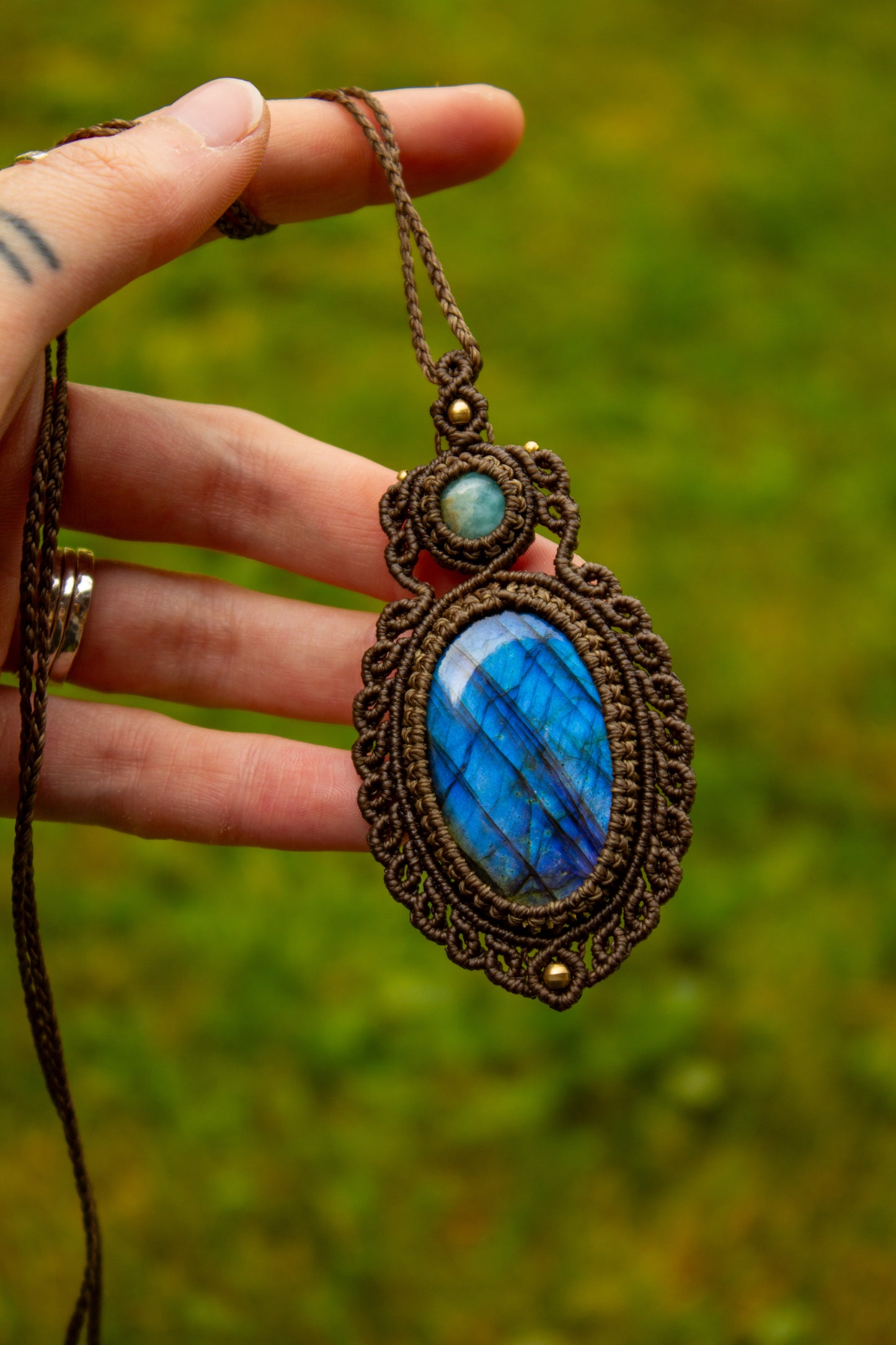 Larimar & Labradorite macrame necklace