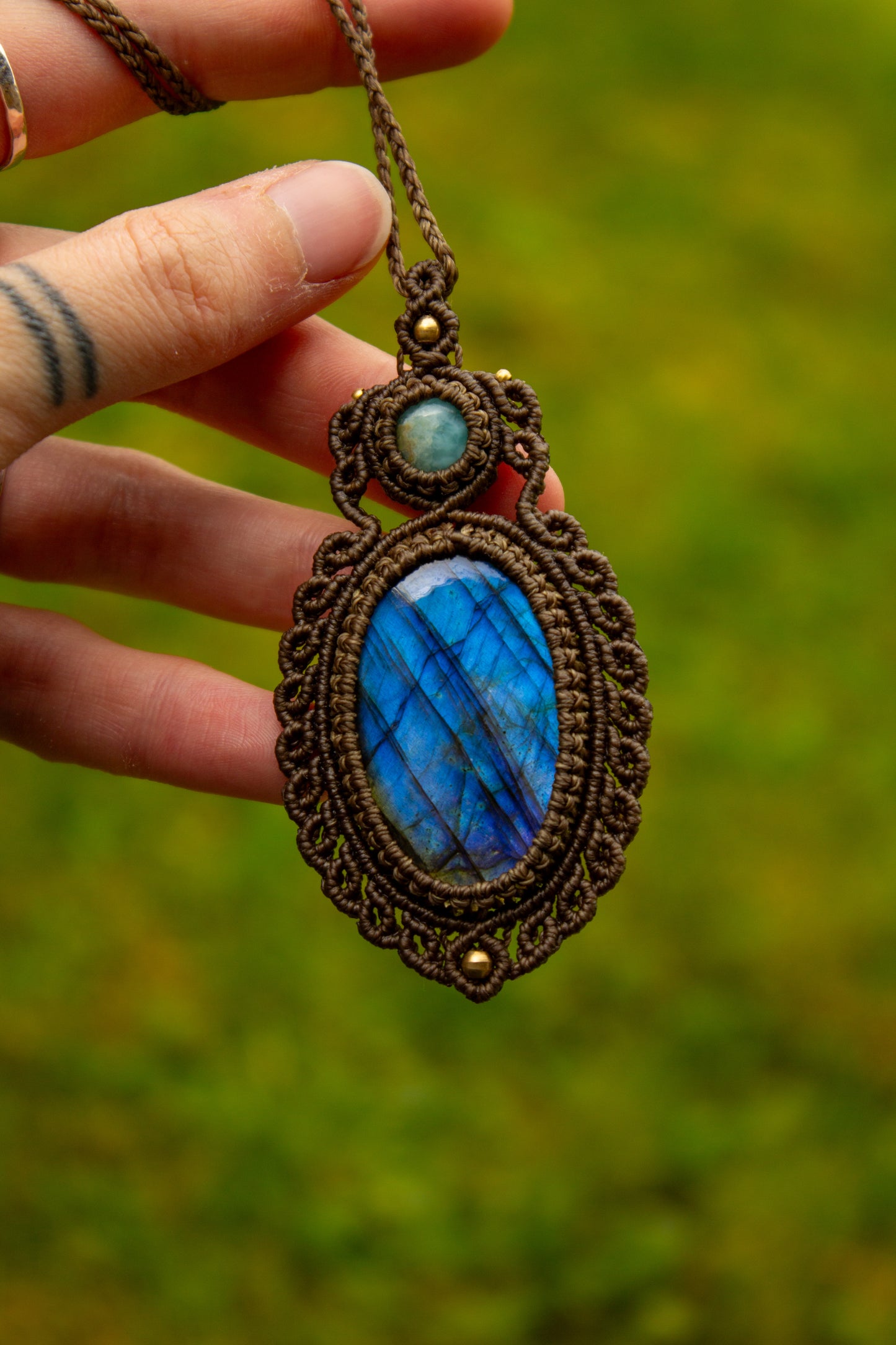 Larimar & Labradorite macrame necklace