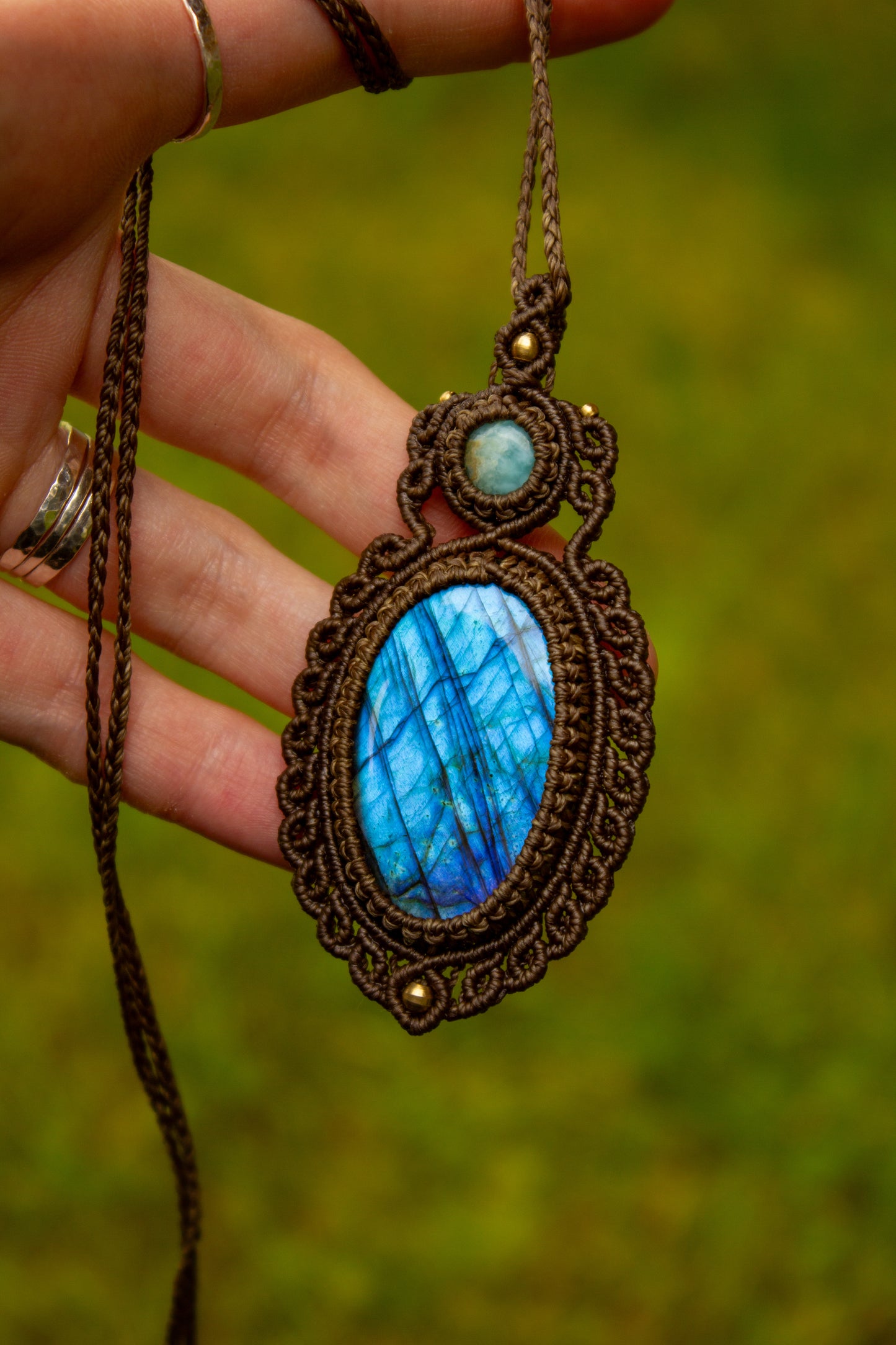 Larimar & Labradorite macrame necklace