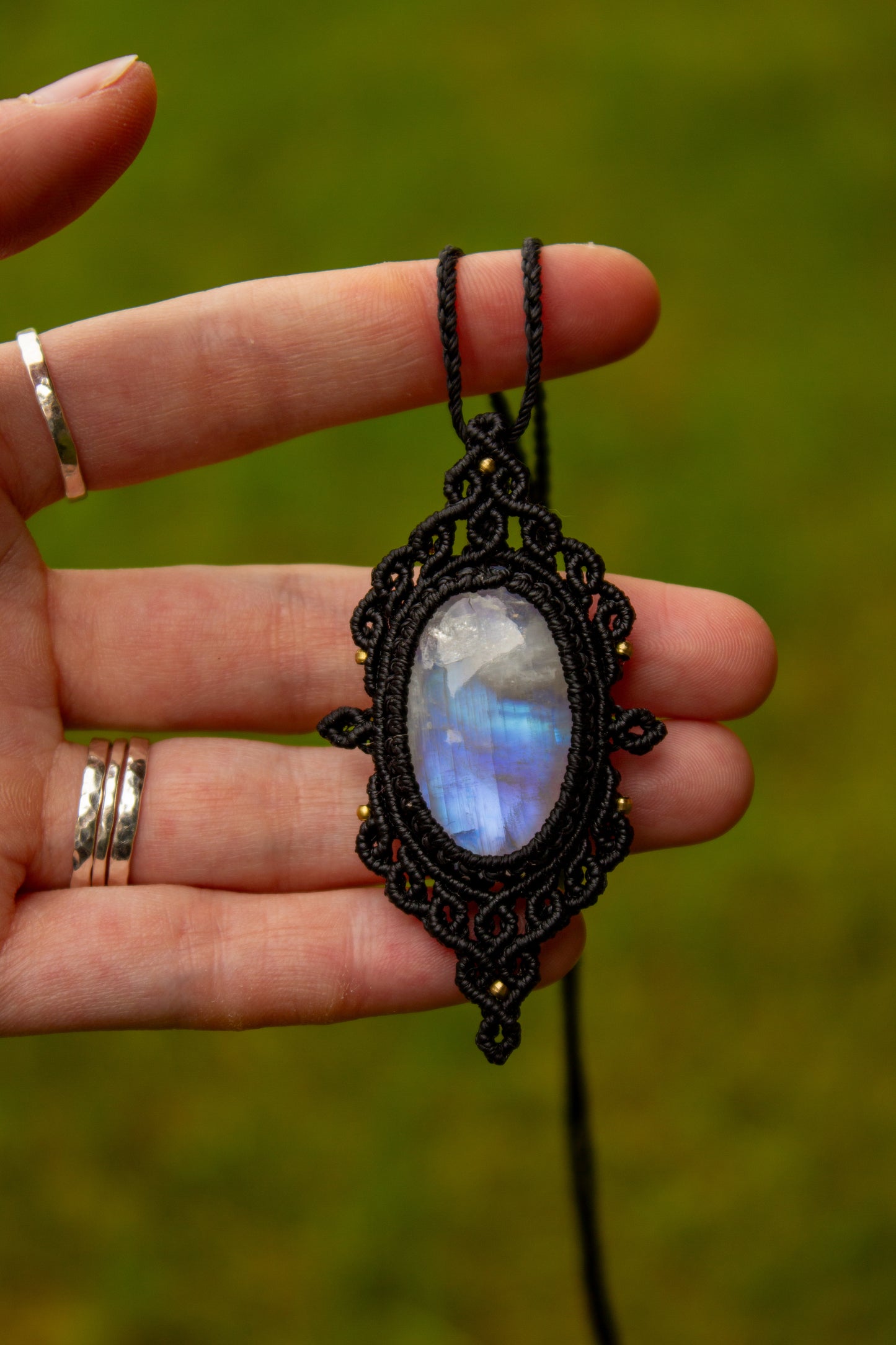 Rainbow Moonstone macrame necklace