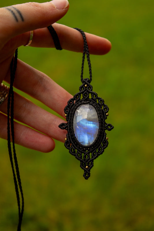 Rainbow Moonstone macrame necklace