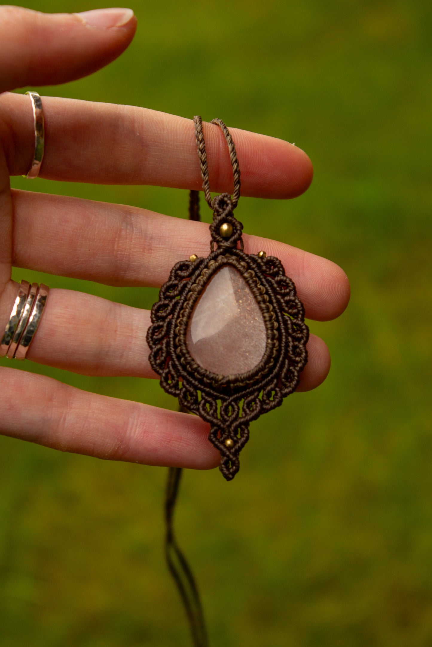 Peach Moonstone macrame necklace