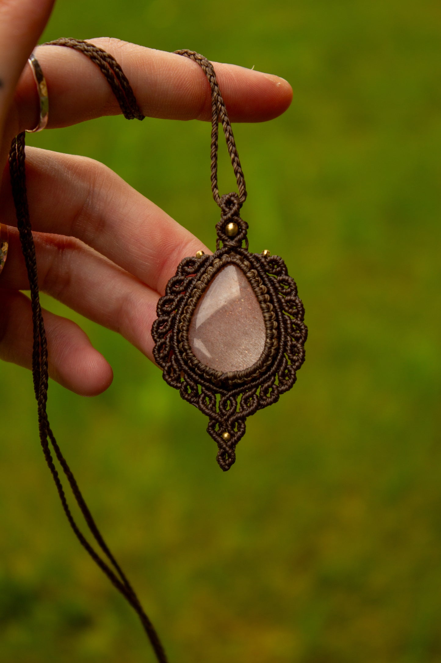 Peach Moonstone macrame necklace