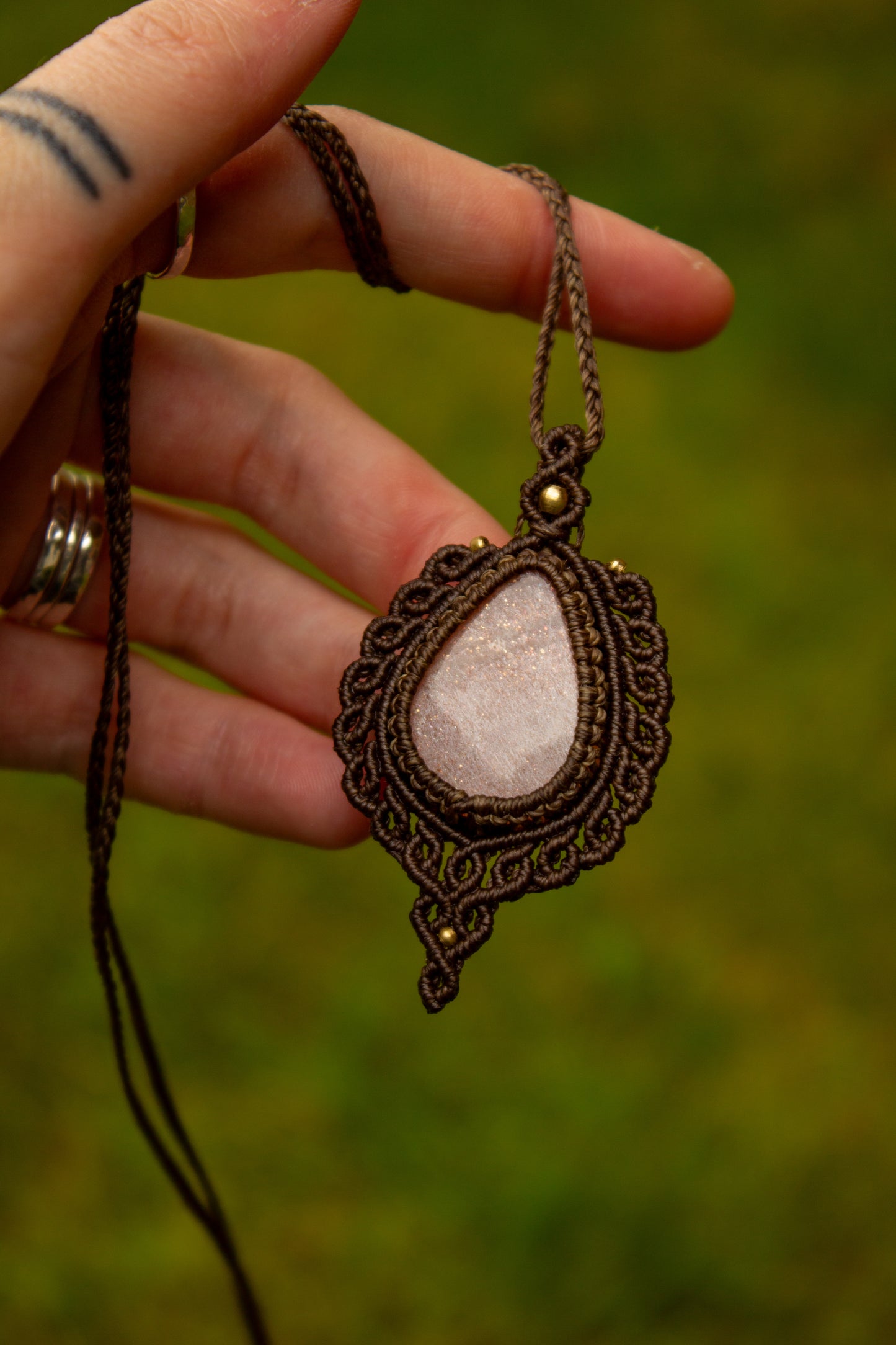 Peach Moonstone macrame necklace