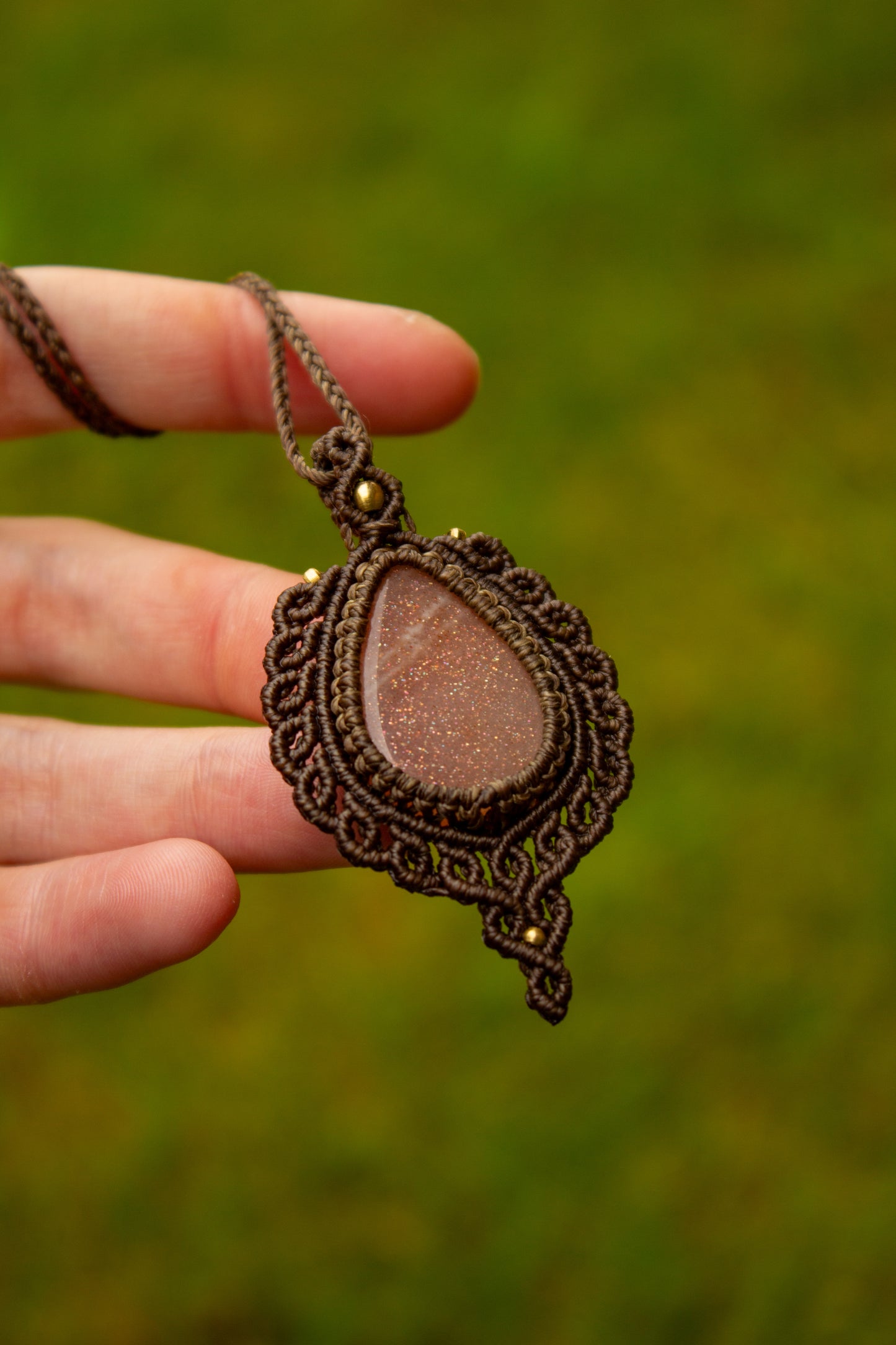 Peach Moonstone macrame necklace