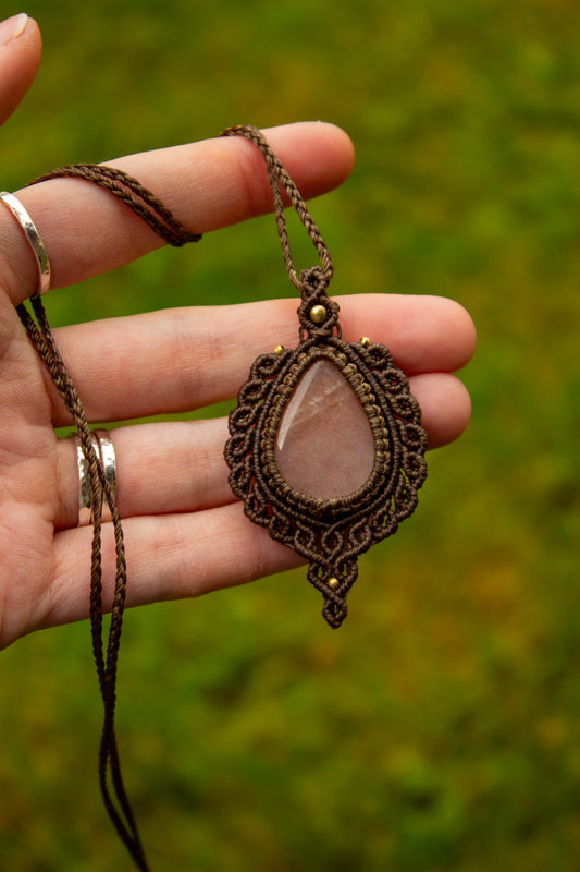 Peach Moonstone macrame necklace
