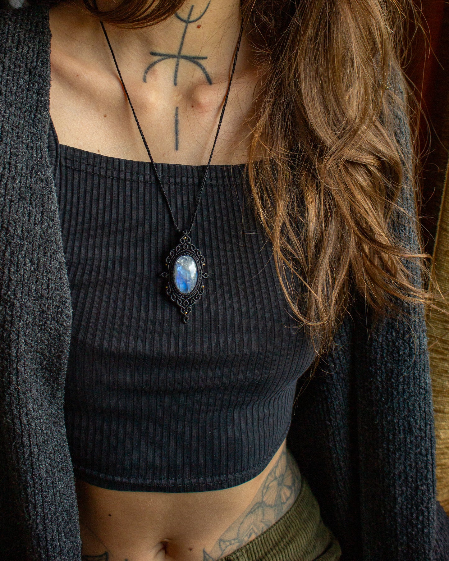 Rainbow Moonstone macrame necklace