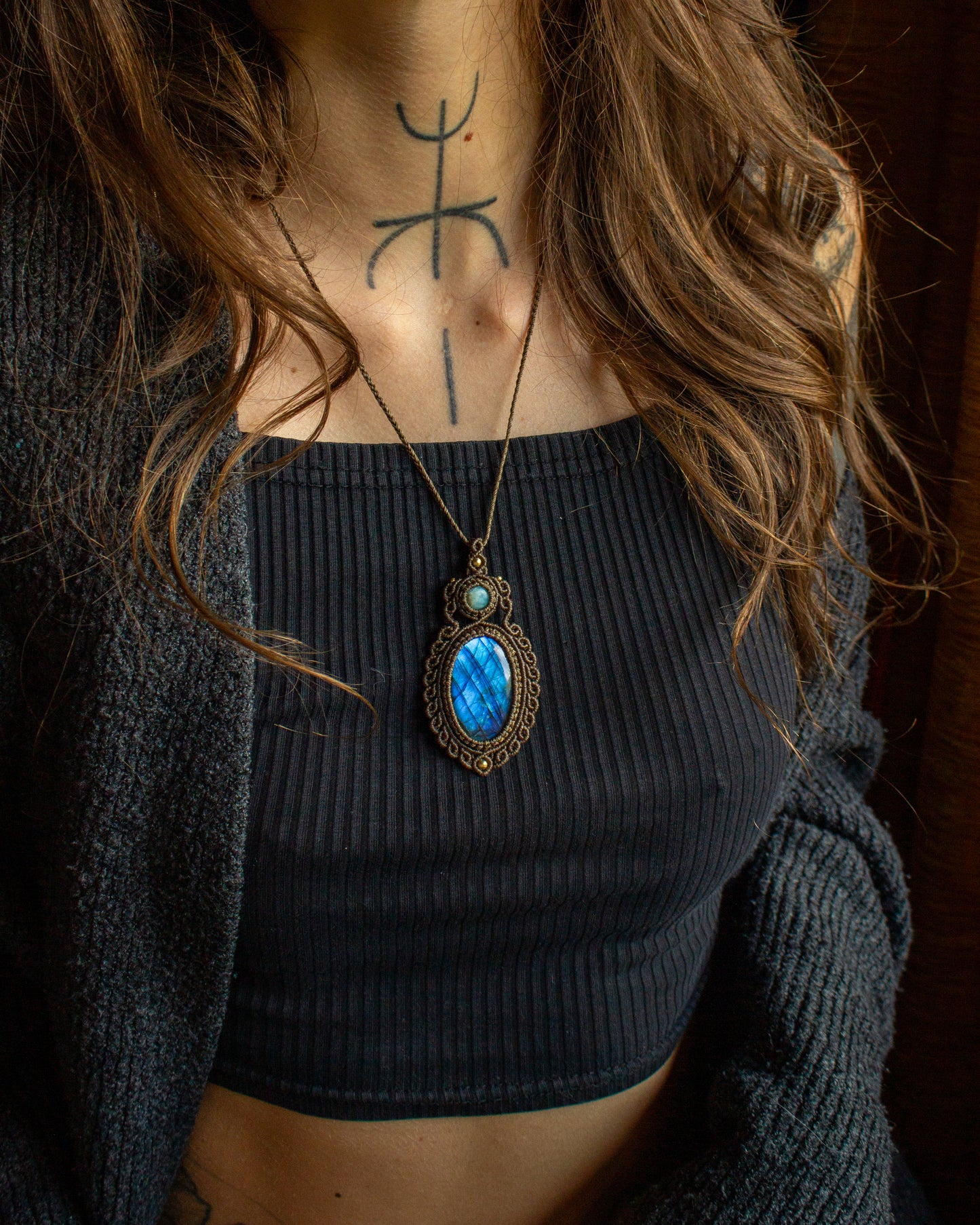 Larimar & Labradorite macrame necklace