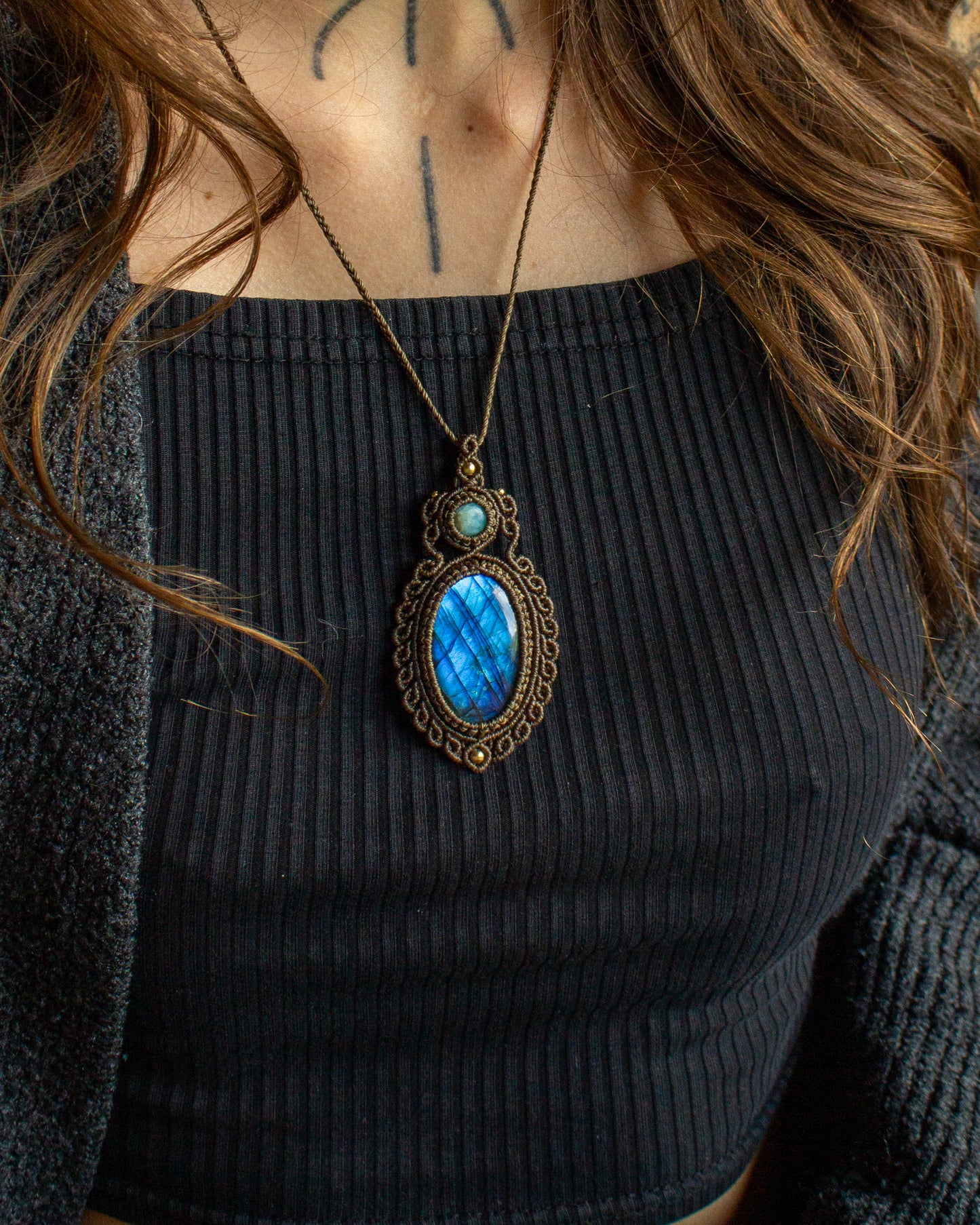 Larimar & Labradorite macrame necklace