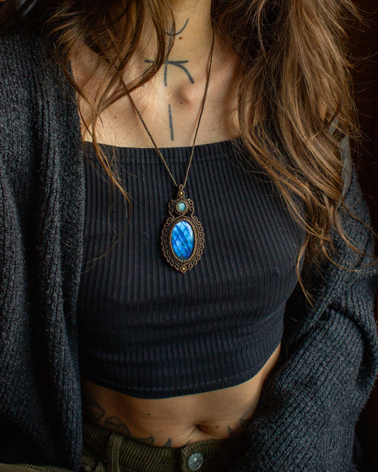 Larimar & Labradorite macrame necklace