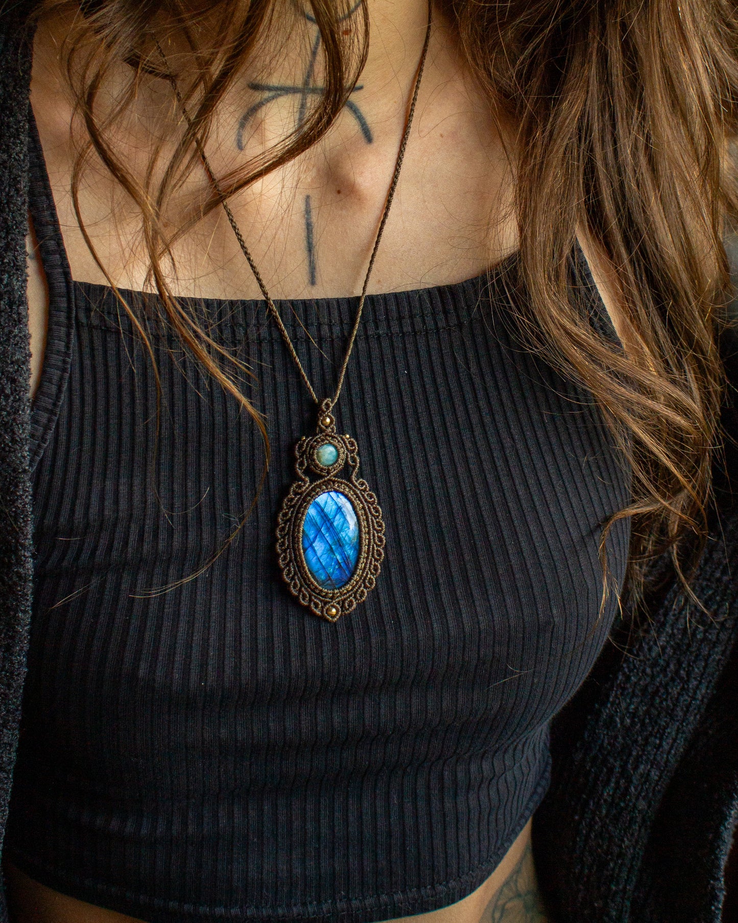 Larimar & Labradorite macrame necklace