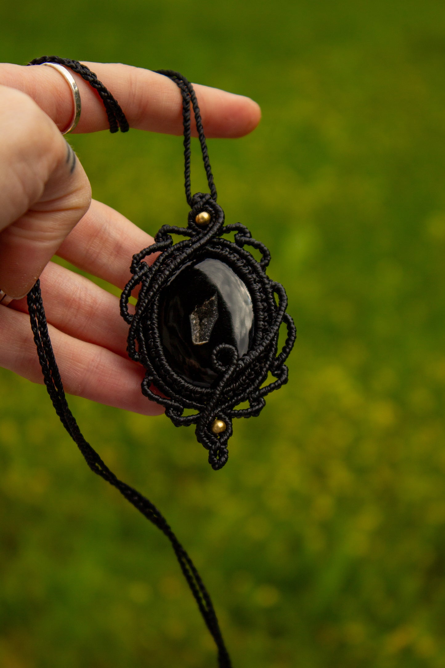 Black Onyx macrame necklace
