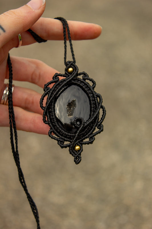 Black Onyx macrame necklace