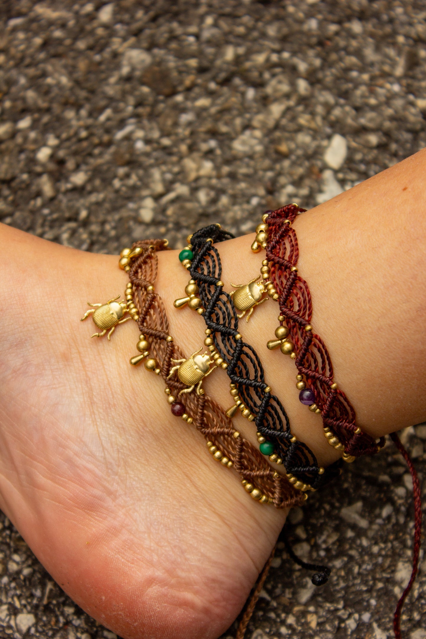 beetle macrame anklet