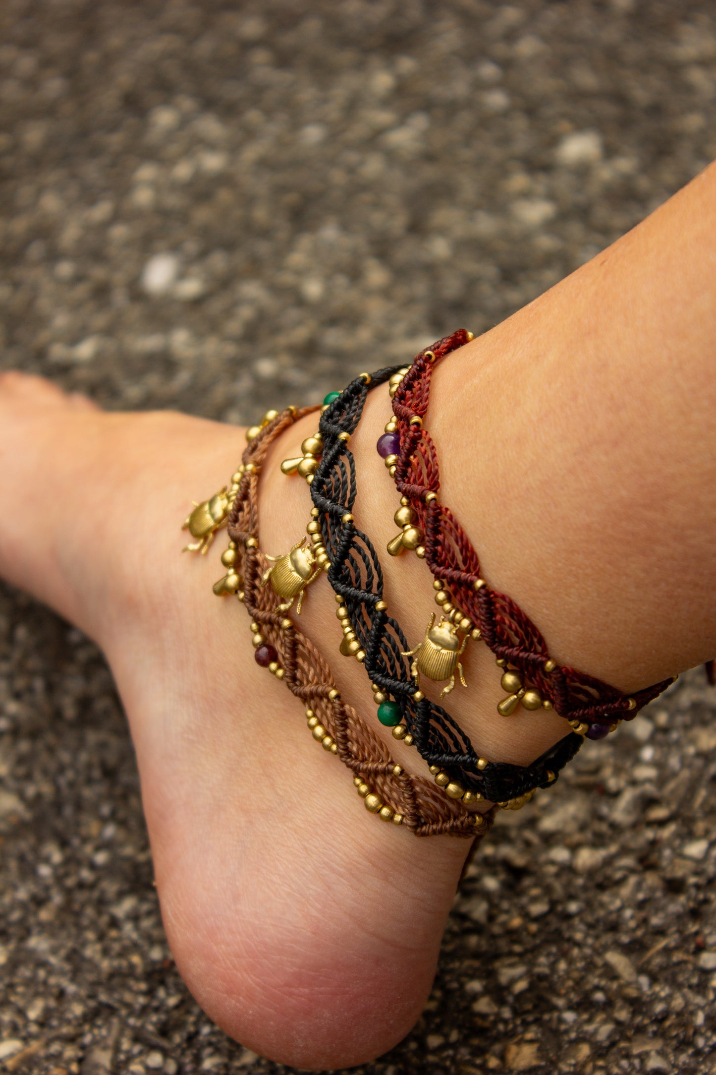 beetle macrame anklet