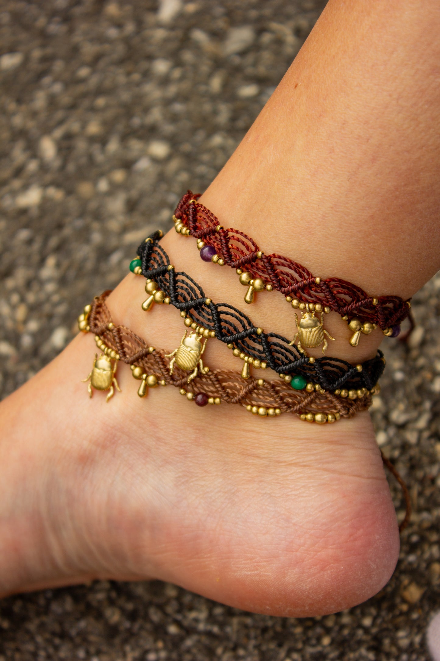 beetle macrame anklet