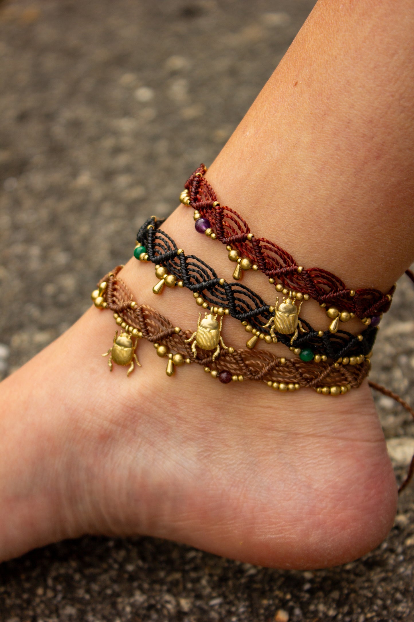 beetle macrame anklet