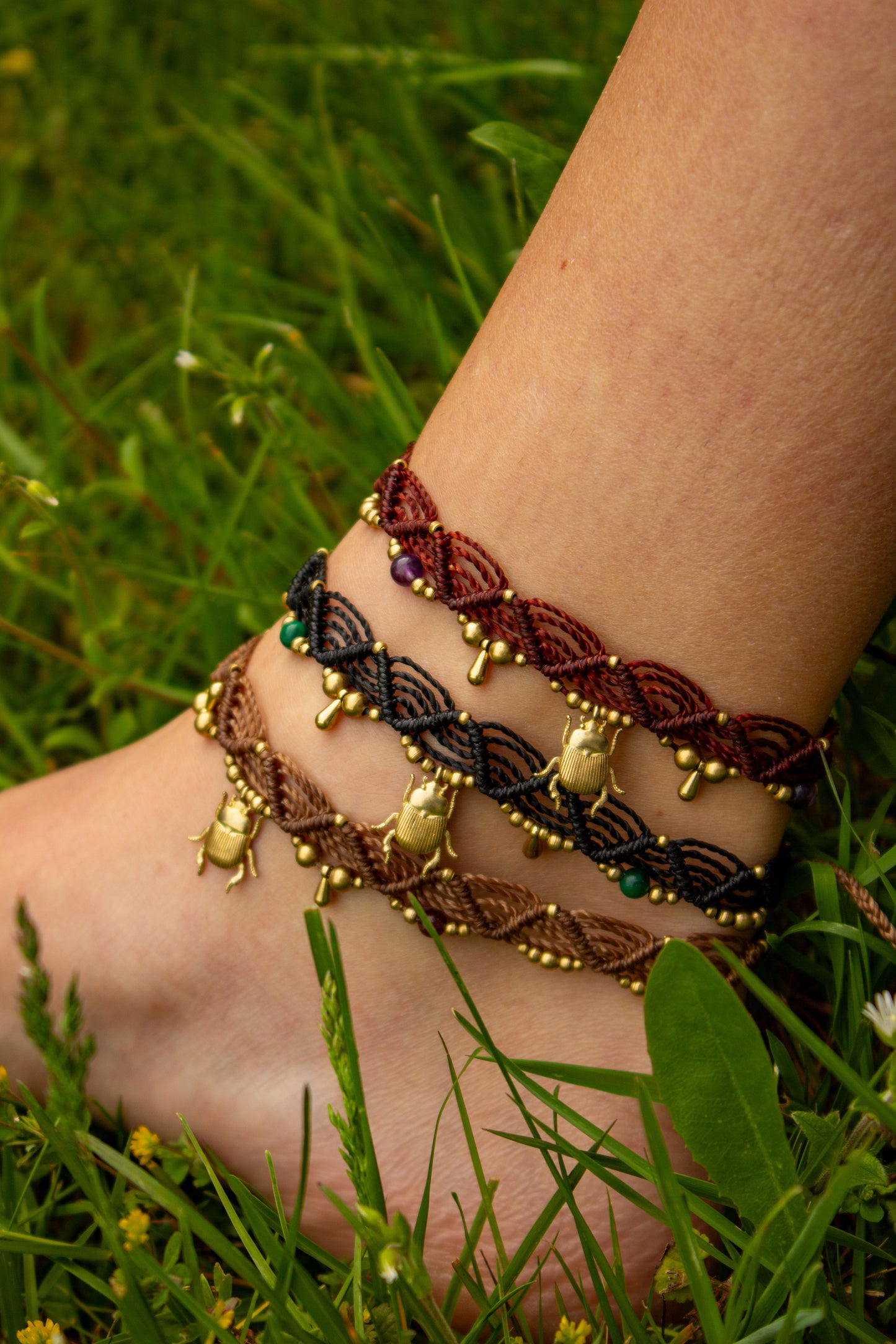 beetle macrame anklet