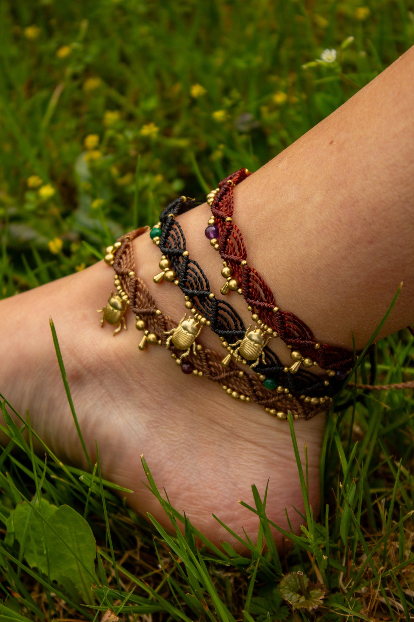 beetle macrame anklet