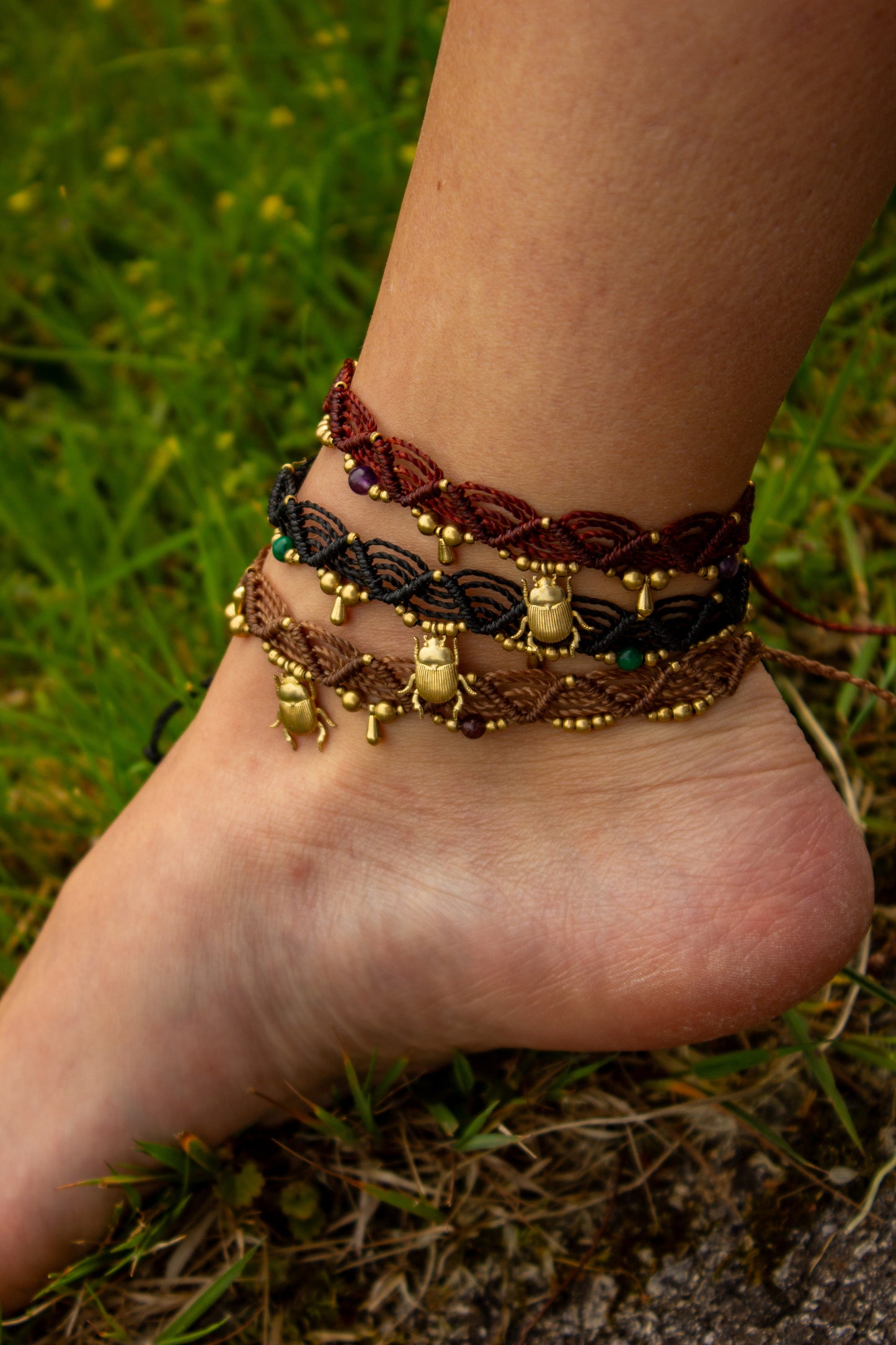beetle macrame anklet