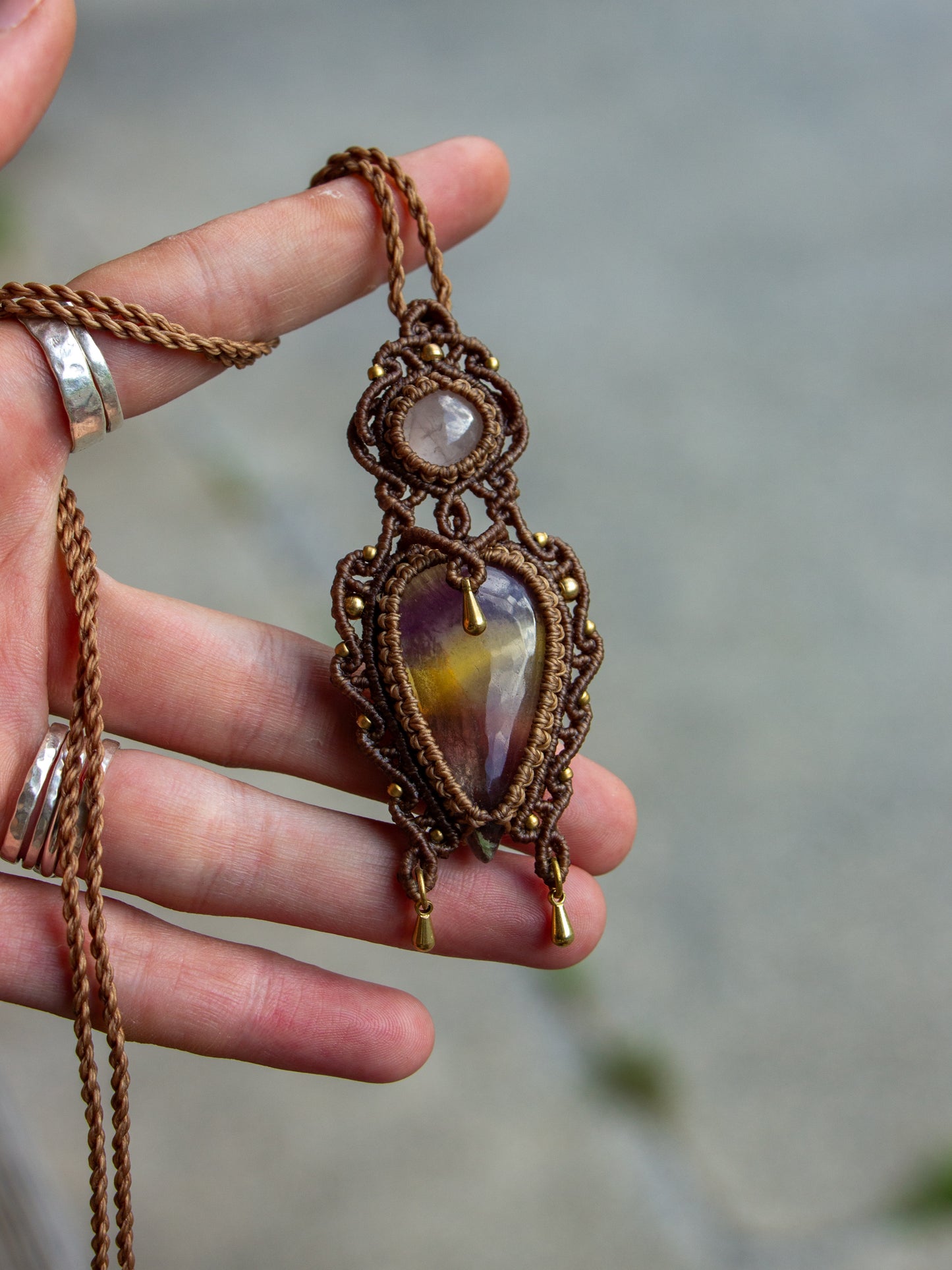 Rainbow Fluorite & Rose Quartz necklace